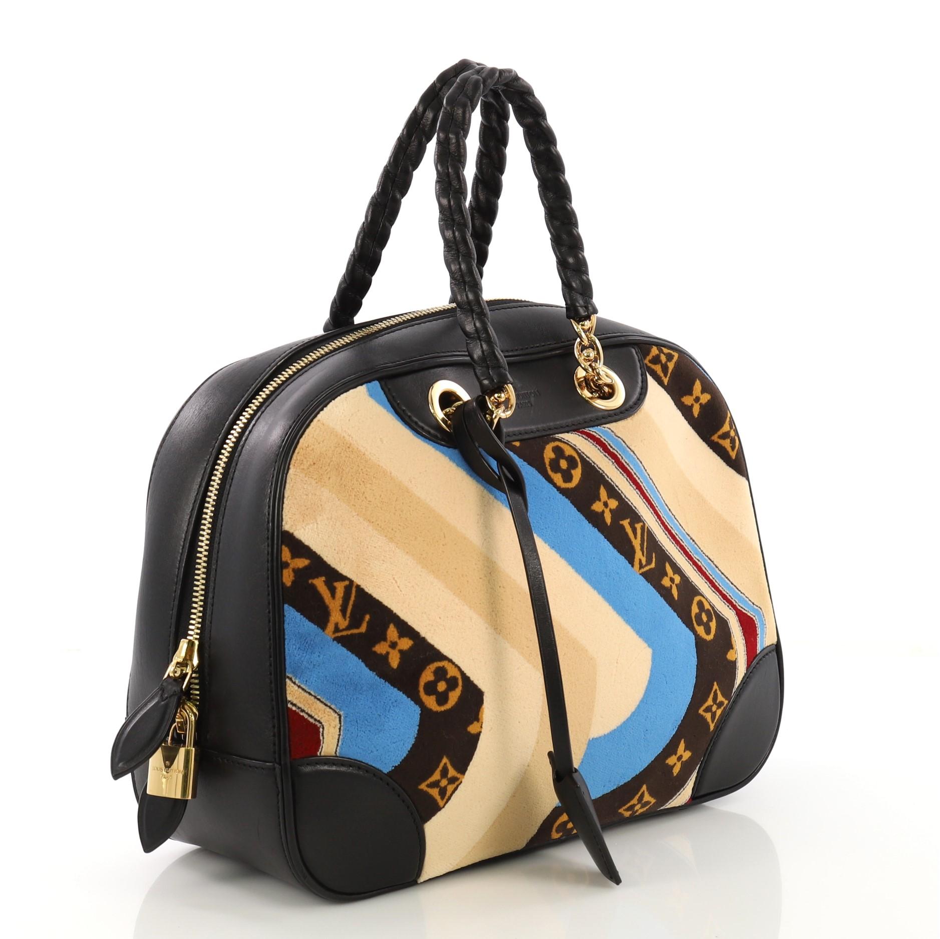Black Louis Vuitton Bowling Vanity Handbag Printed Tuffetage with Leather