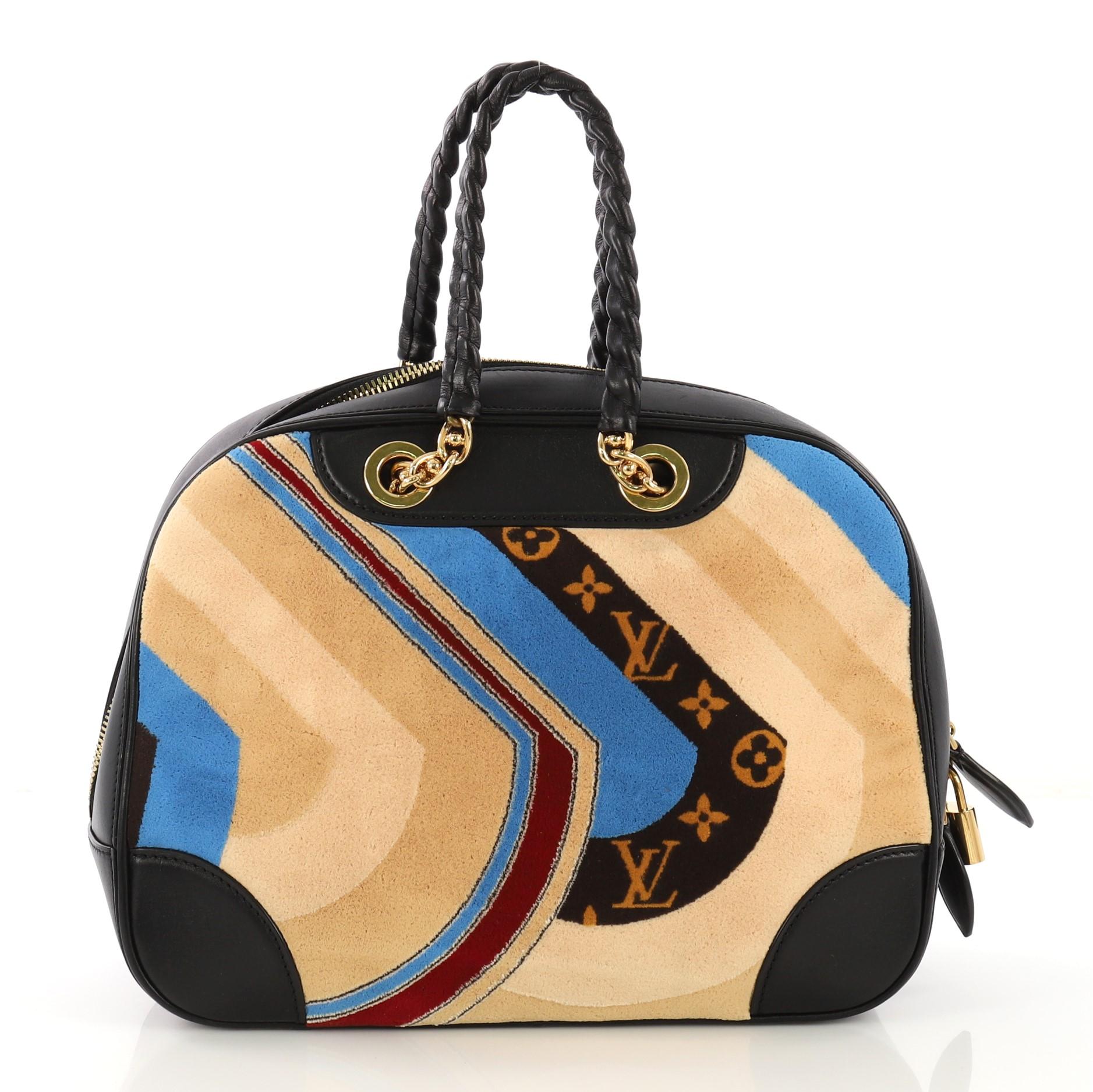 Louis Vuitton Bowling Vanity Handbag Printed Tuffetage with Leather In Good Condition In NY, NY