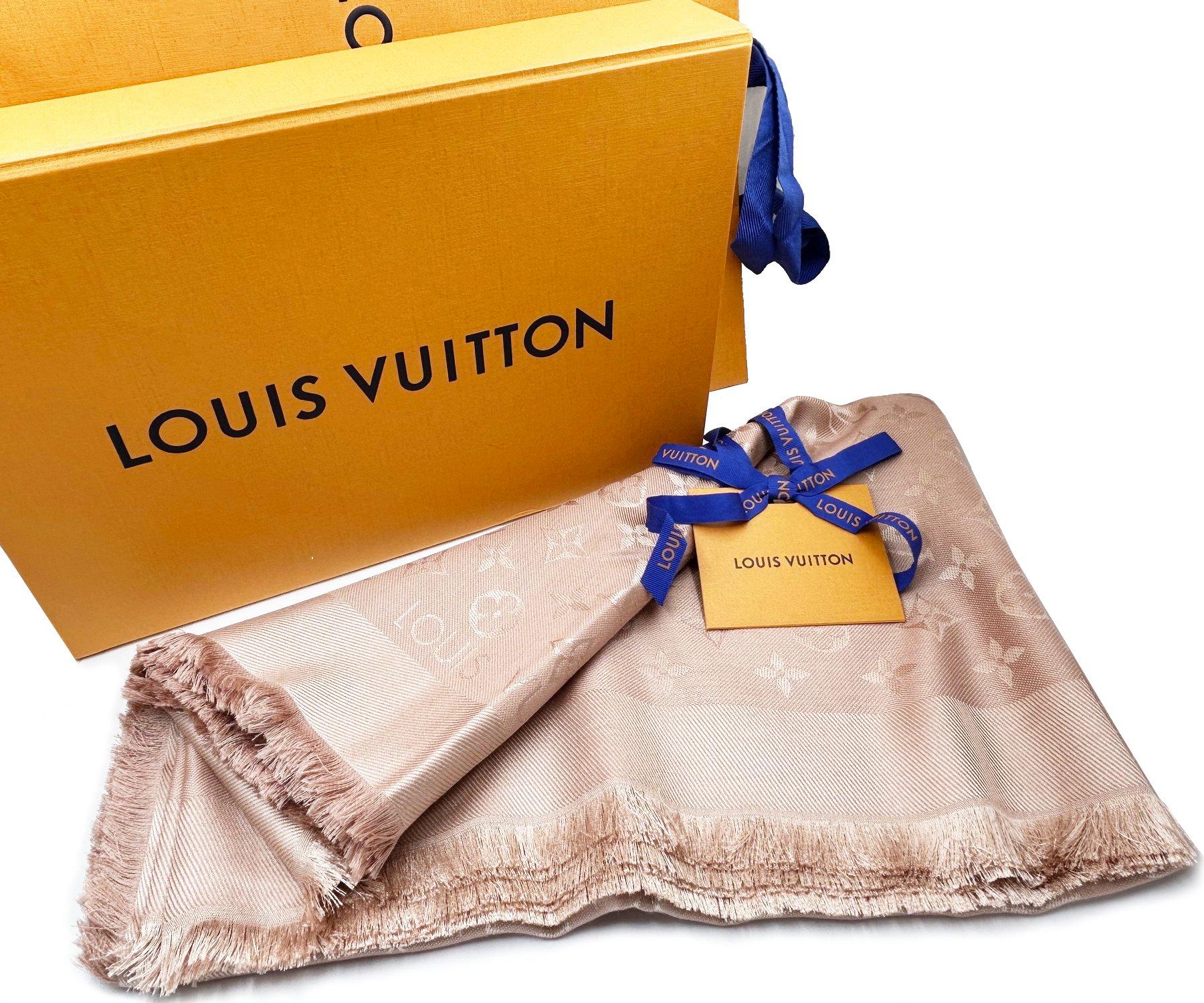 Brown Louis Vuitton Brand New Baby Pink Chale Monogram Shawl Scarf For Sale