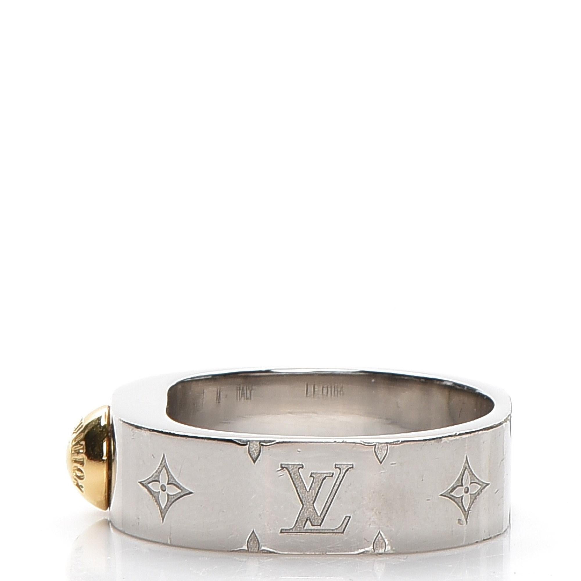 Louis Vuitton Brass Monogram Engraved Nanogram Ring M Palladium For Sale 2