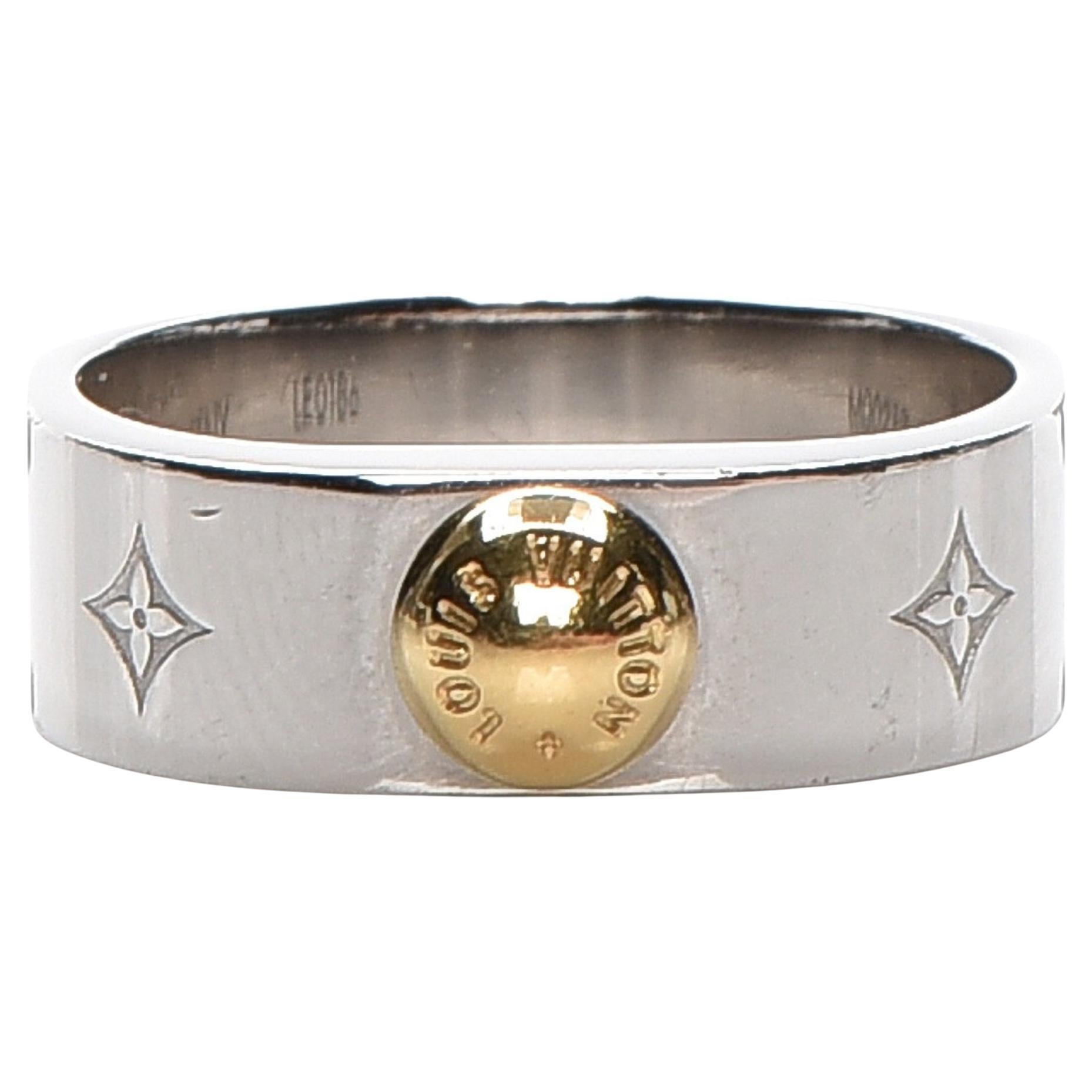 Louis Vuitton Brass Monogram Engraved Nanogram Ring M Palladium For Sale