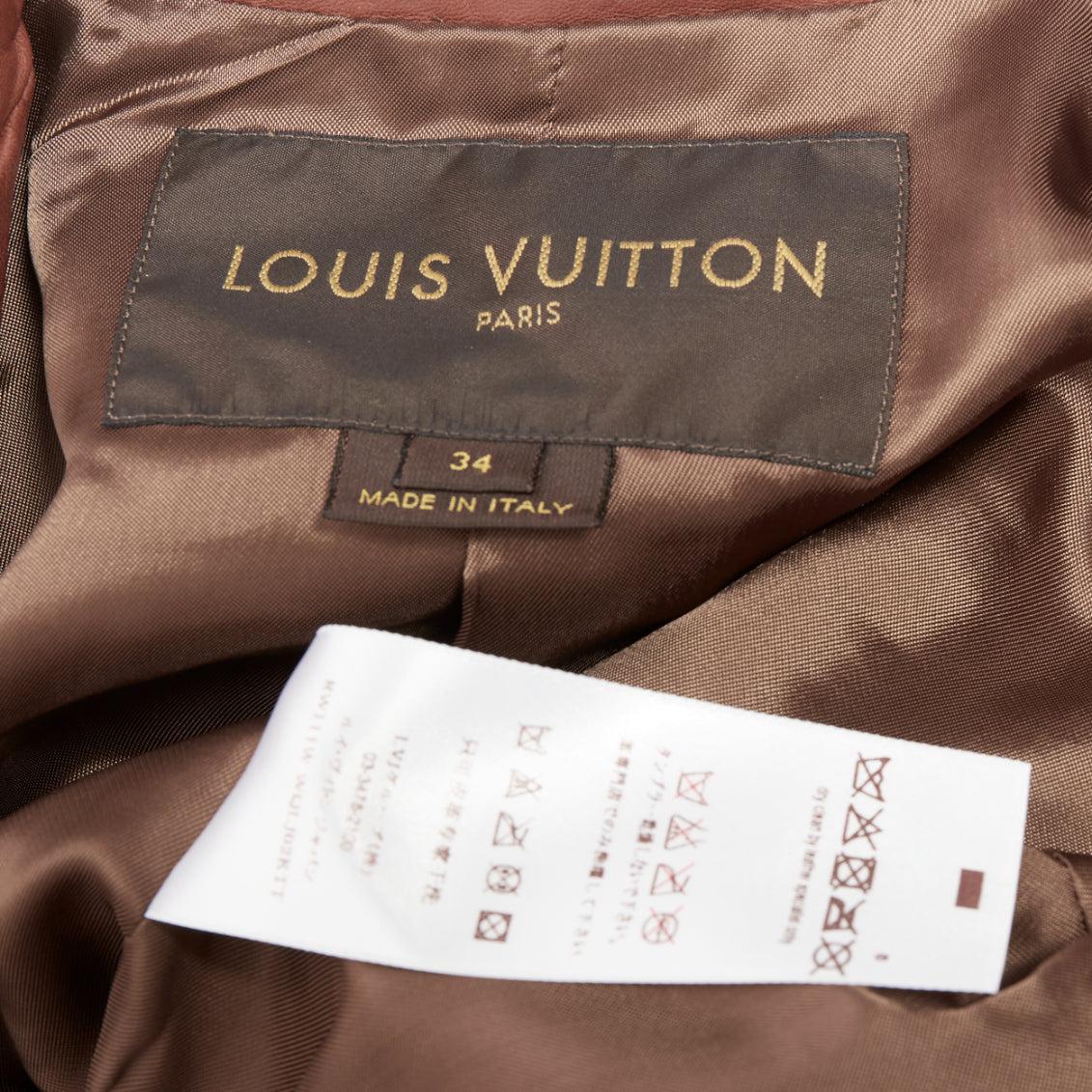 LOUIS VUITTON brick brown lambskin leather crop moto biker jacket FR34 XS For Sale 4