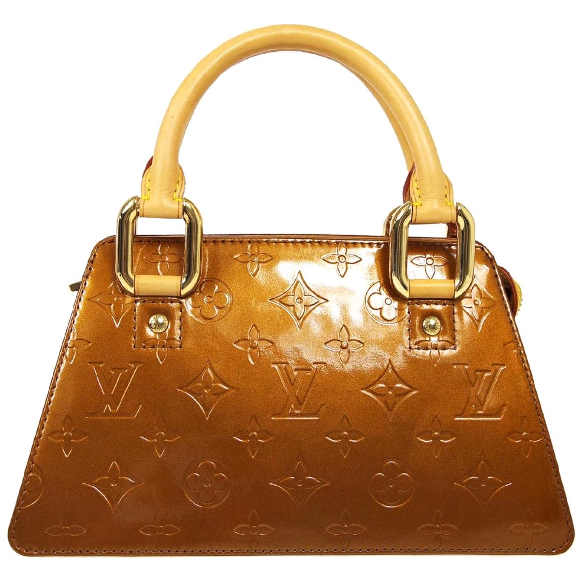 Louis Vuitton Bronze Gold Patent Leather Small Monogram Top Handle Satchel  Bag For Sale at 1stDibs