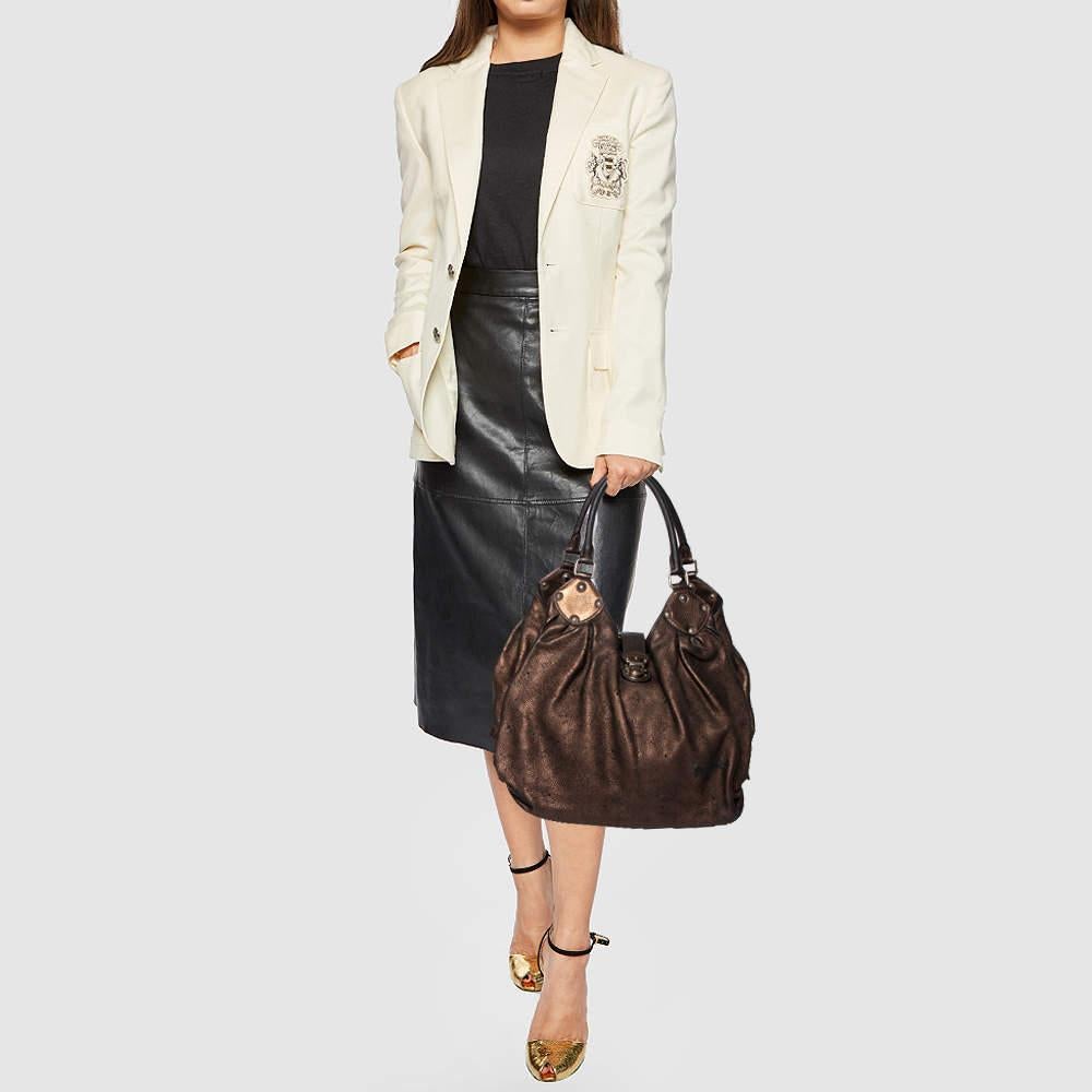 Louis Vuitton Bronze Monogrammierte Mahina-Ledertasche L (Schwarz)