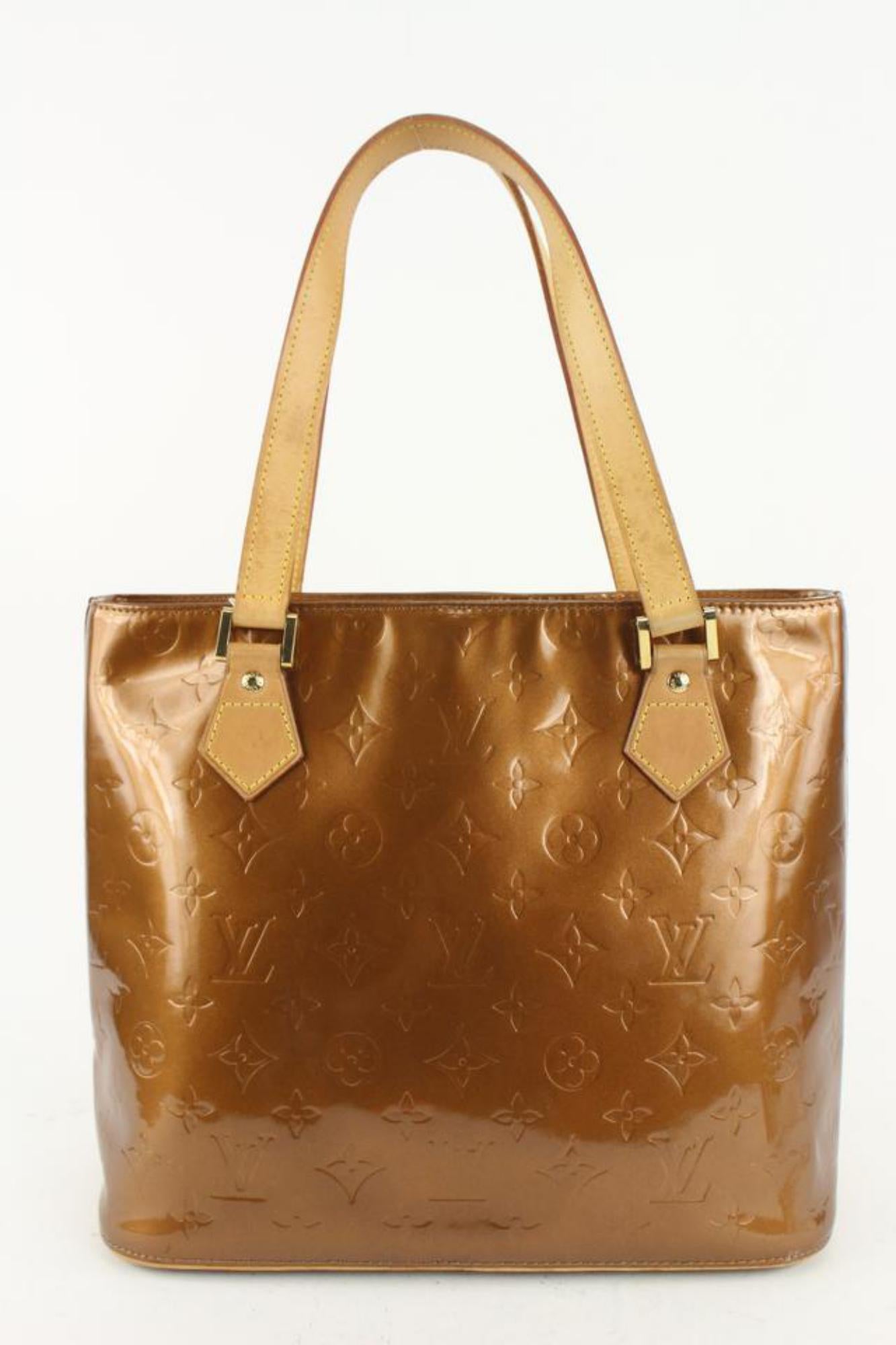 Louis Vuitton Bronze Monogram Vernis Houston Zip Tote Bag 112lv11 In Good Condition In Dix hills, NY