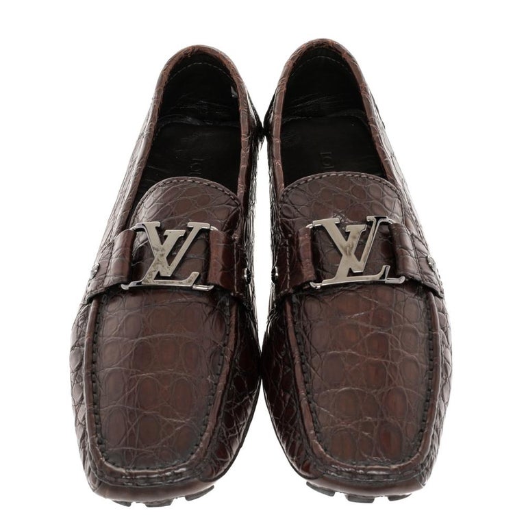 Louis Vuitton Brown Suede Crocodile Loafer 7.5 W/ Dust Bags & Shoe Box
