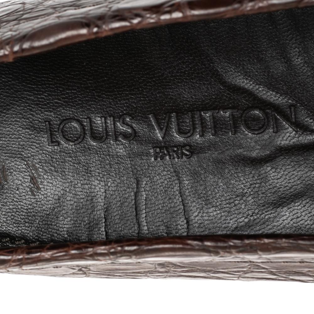 Louis Vuitton Brown Alligator Croc Leather Monte Carlo Moccasins Size 43.5 In Good Condition In Dubai, Al Qouz 2