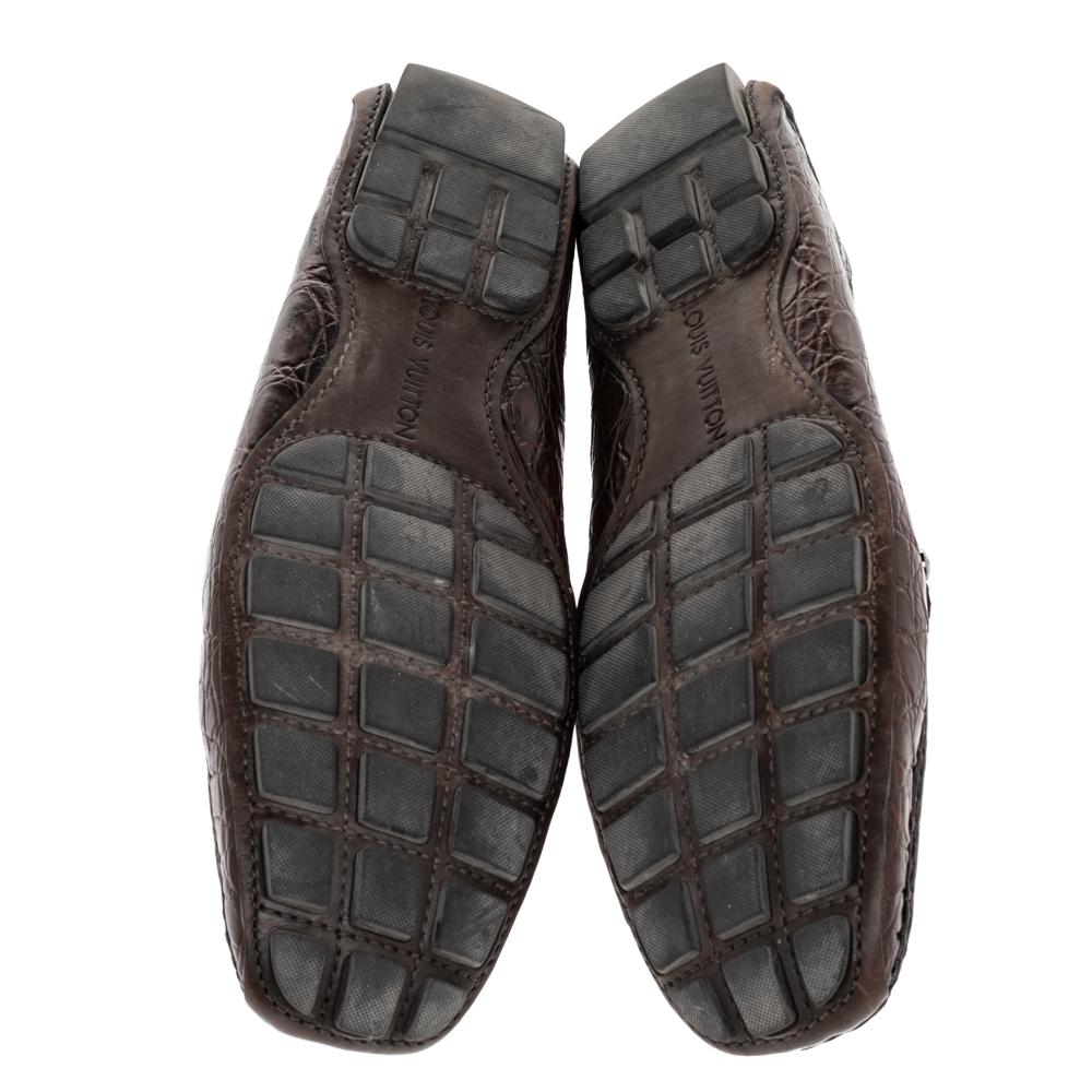 Men's Louis Vuitton Brown Alligator Croc Leather Monte Carlo Moccasins Size 43.5