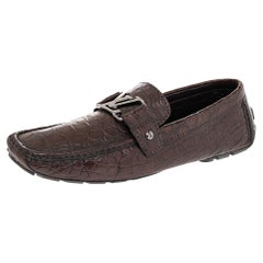 Louis Vuitton Brown Alligator Croc Leather Monte Carlo Moccasins Size 43.5