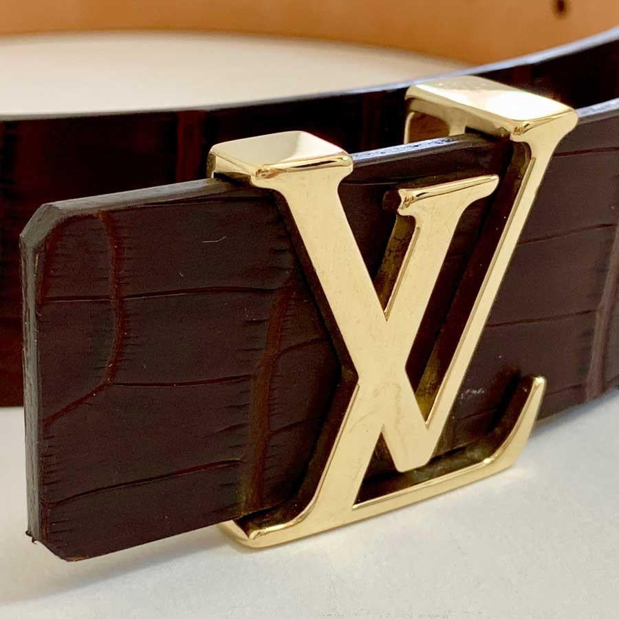 Louis Vuitton Brown Alligator LV Gold Tone Logo Gürtel   (Schwarz) im Angebot