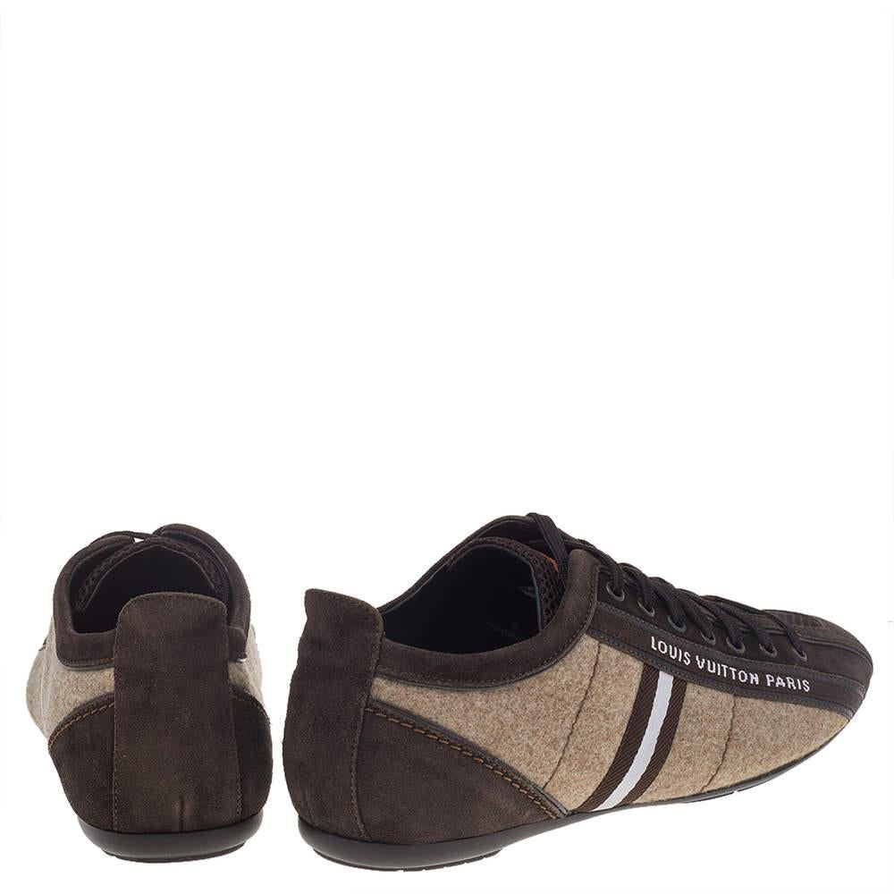 Black Louis Vuitton Brown/Beige Fabric, , Mesh Suede Cosmos Low Top Sneakers Size 40