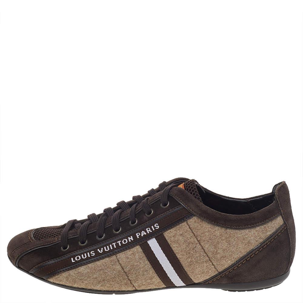Louis Vuitton Brown/Beige Fabric, , Mesh Suede Cosmos Low Top Sneakers Size 40 For Sale 1