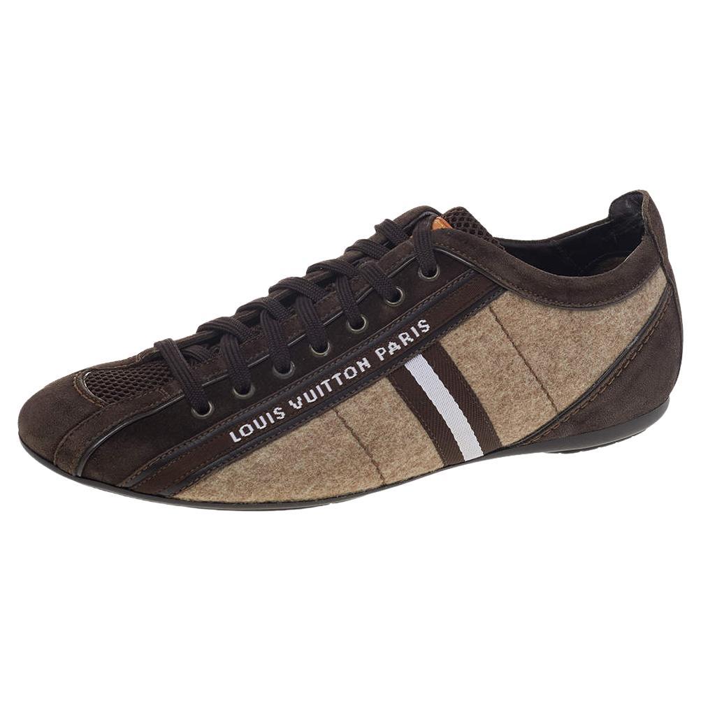Louis Vuitton Brown/Beige Fabric, , Mesh Suede Cosmos Low Top Sneakers Size 40 For Sale