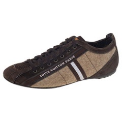 Used Louis Vuitton Brown/Beige Fabric, , Mesh Suede Cosmos Low Top Sneakers Size 40
