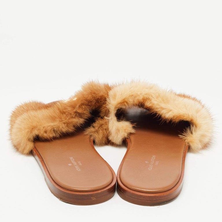 Louis Vuitton Brown/Beige Fur Lock It Sandals Size 36 Louis Vuitton