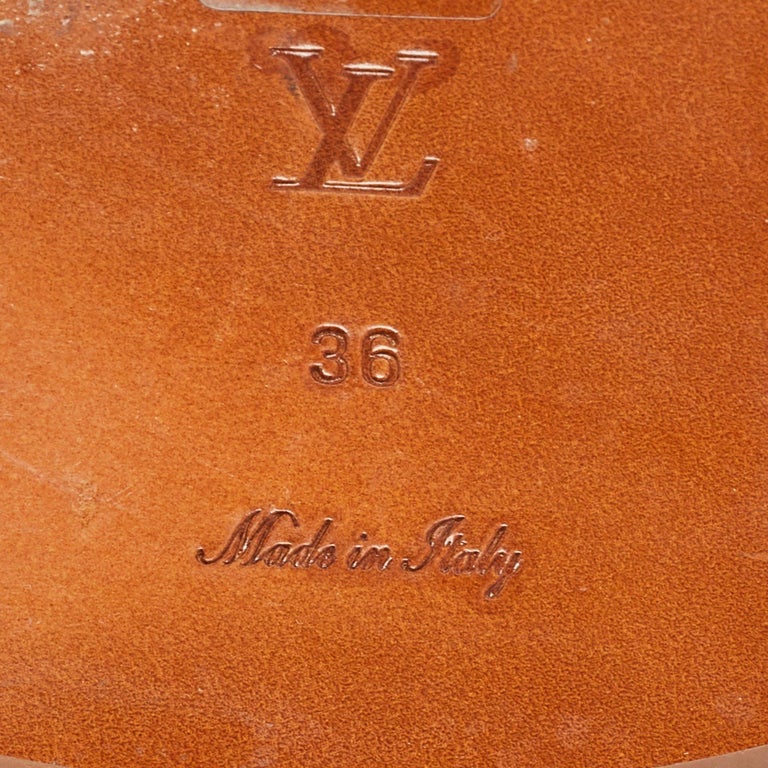 Louis Vuitton Brown Leather Lock It Flat Slides Size 36