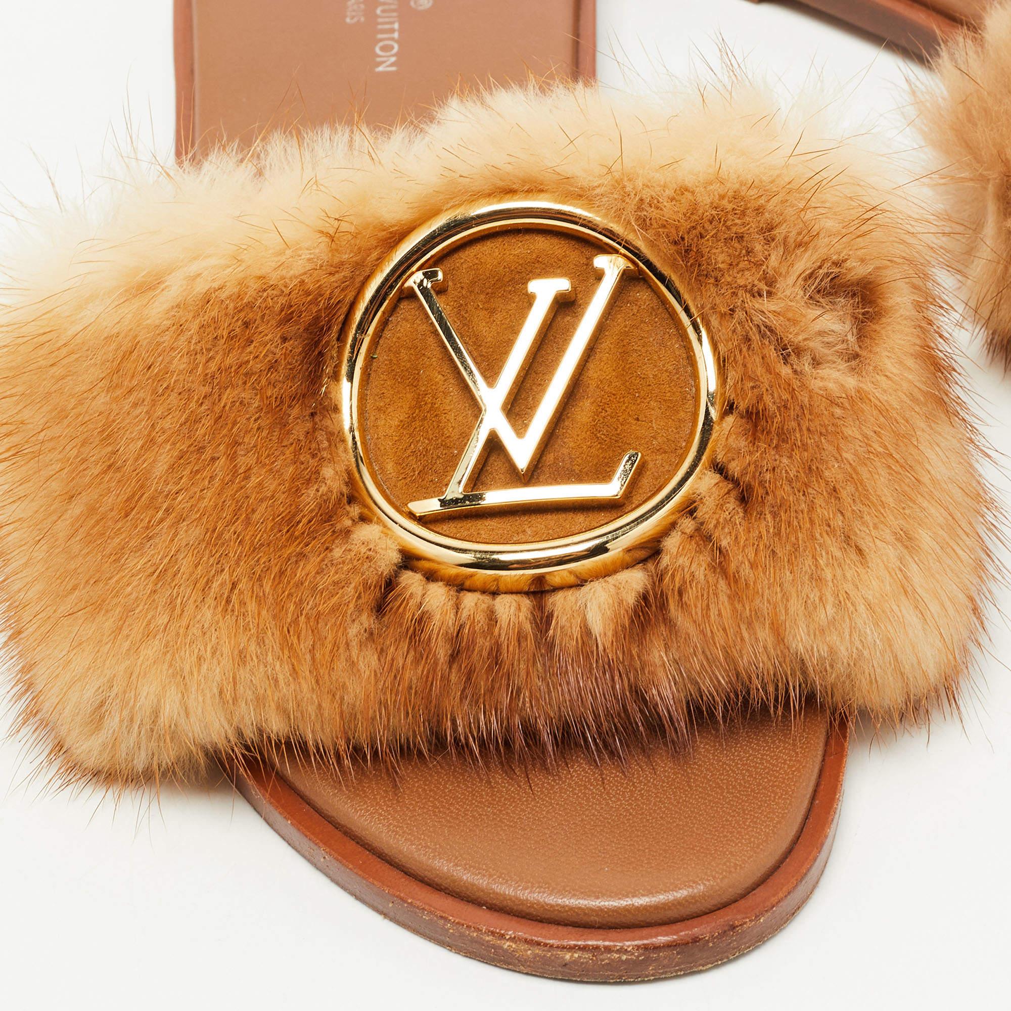 Louis Vuitton Brown/Beige Fur Lock It Sandals Size 36 1