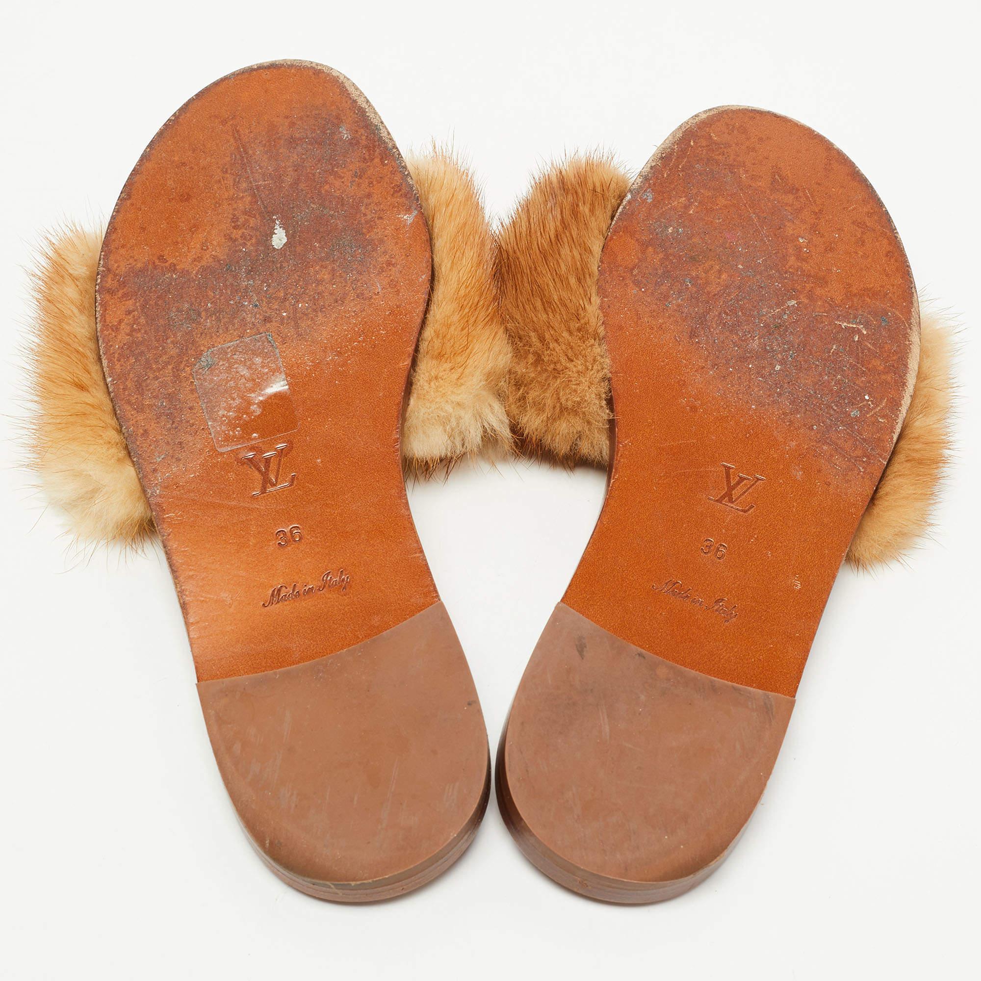 Louis Vuitton Brown/Beige Fur Lock It Sandals Size 36 2
