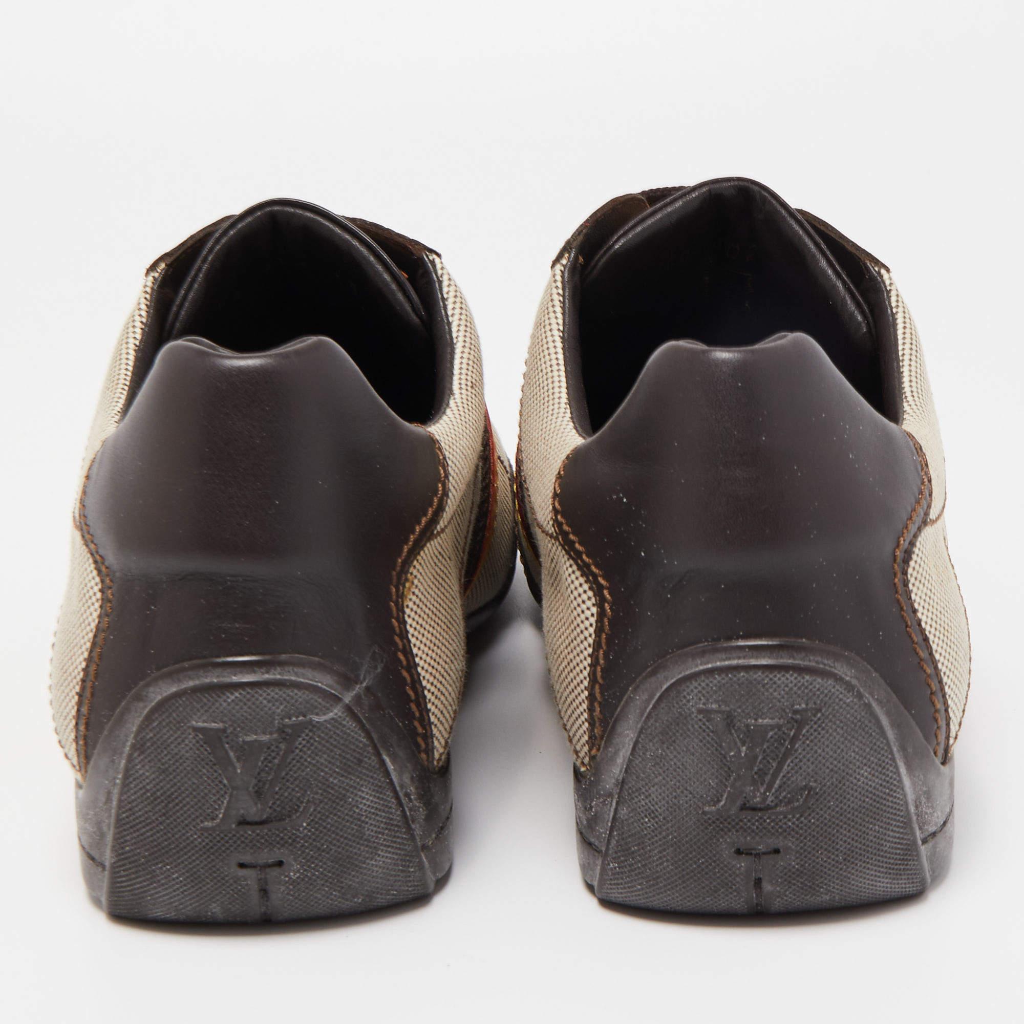 Men's Louis Vuitton Brown/Beige Leather And Canvas Low Top Sneakers