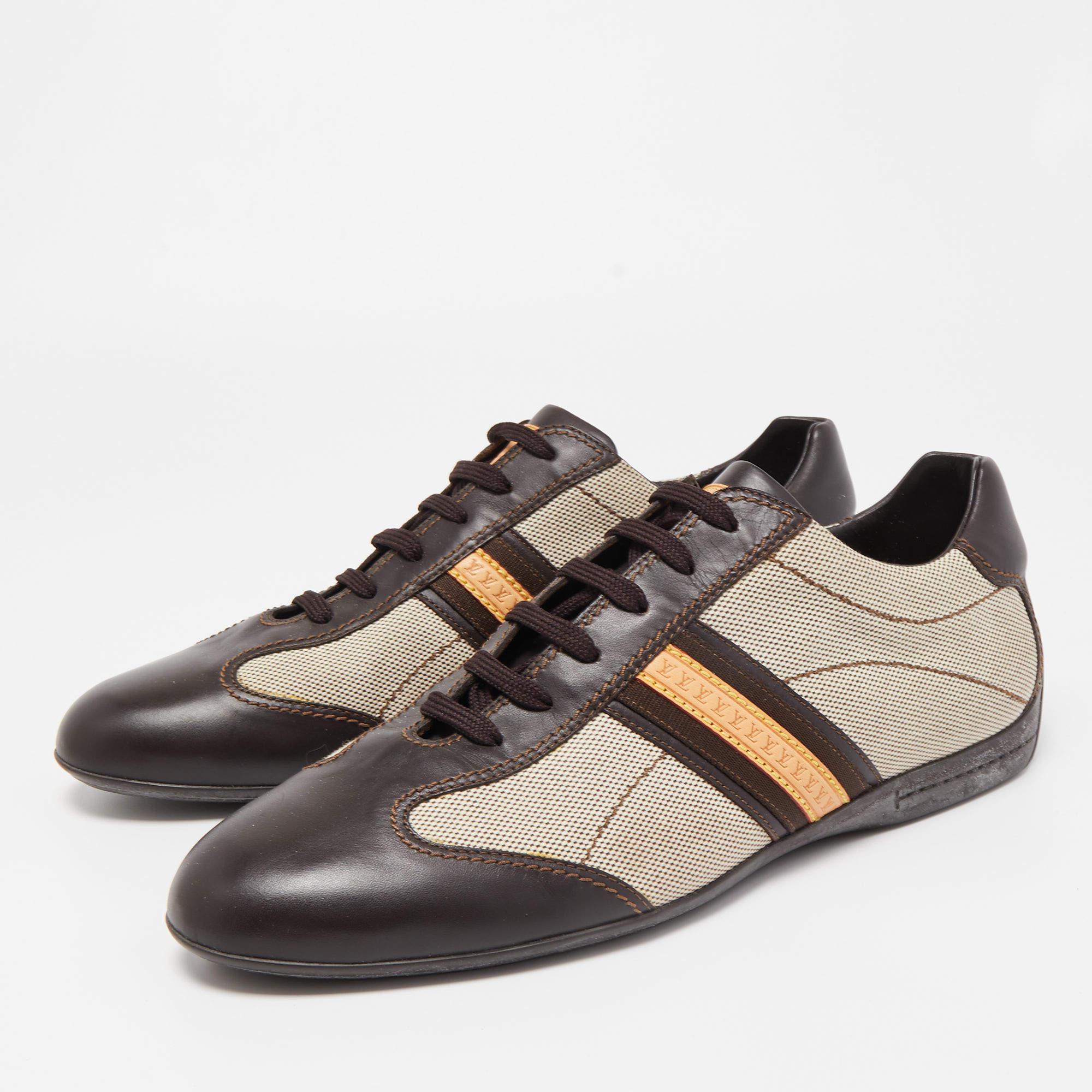 Louis Vuitton Brown/Beige Leather And Canvas Low Top Sneakers 1