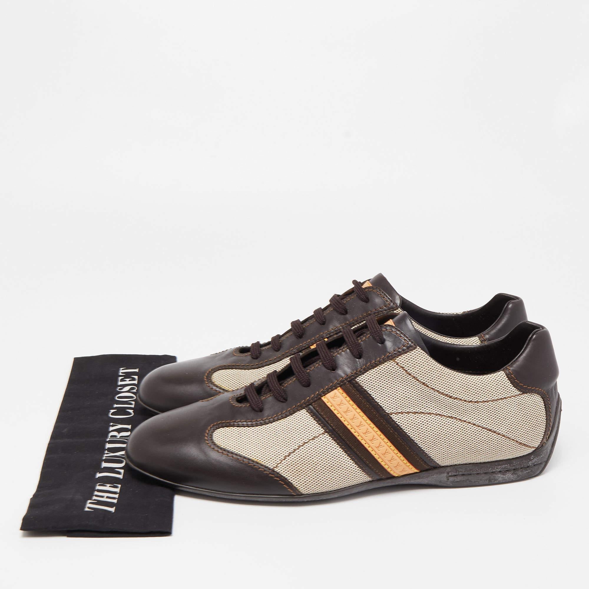 Louis Vuitton Brown/Beige Leather And Canvas Low Top Sneakers 3