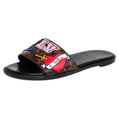 Louis Vuitton Brown/Beige Monogram Canvas Heart Flat Slides Size 36