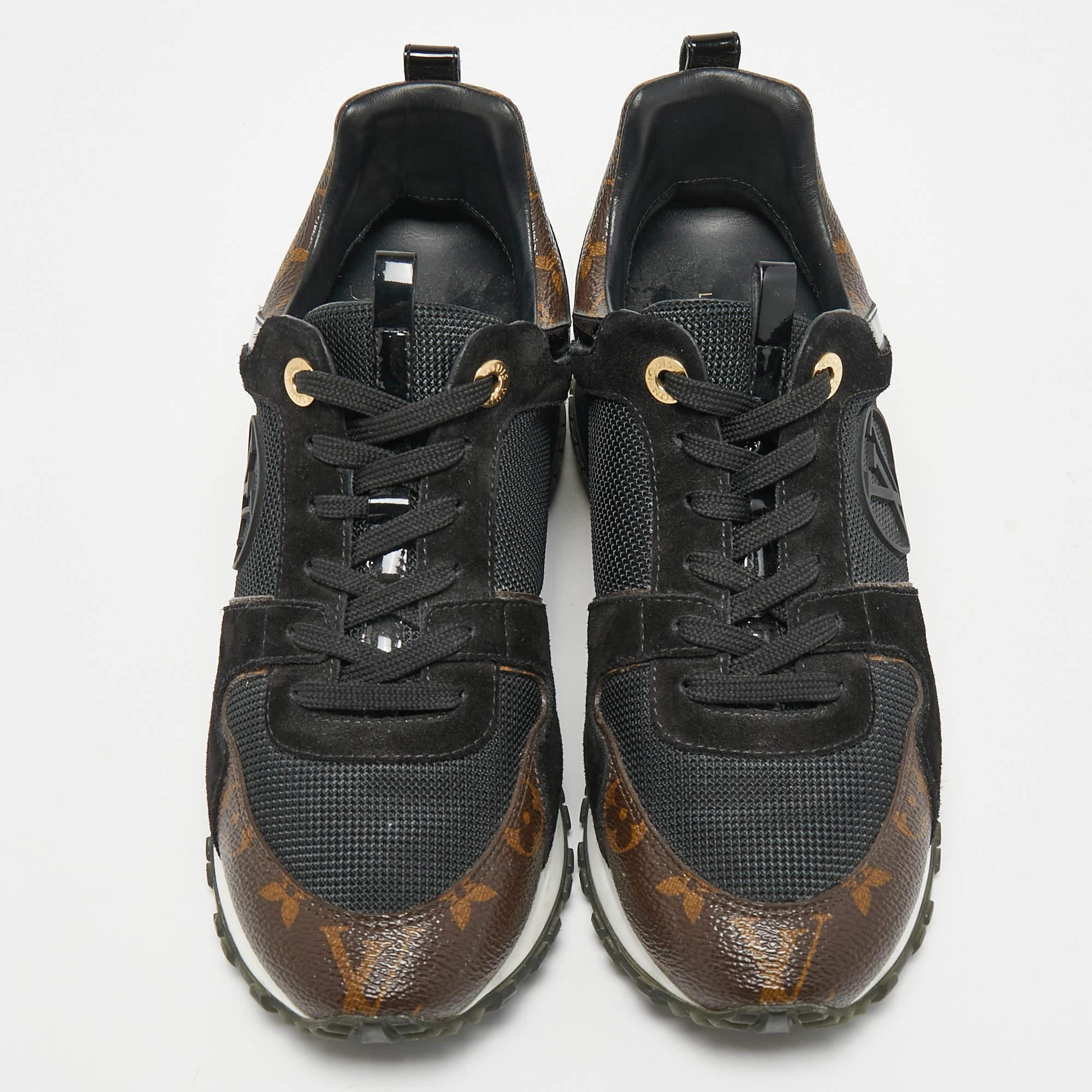 Louis Vuitton Brown/Black Canvas and Mesh Run Away Sneakers Size 38 In Good Condition In Dubai, Al Qouz 2