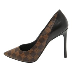 Louis Vuitton Brown/Black Damier Ebene Canvas Leather Cherie Pumps Size 39