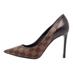 Louis Vuitton Brown/Black Damier Ebene Canvas Leather Cherie Pumps Size 39.5