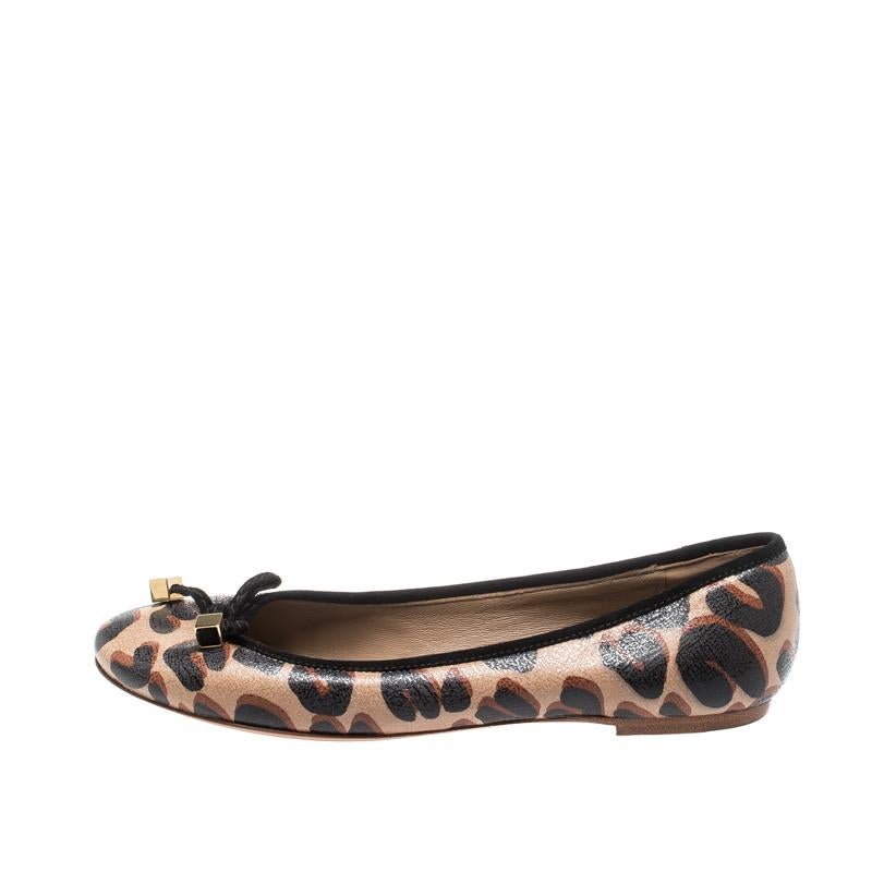 Louis Vuitton Brown/Black Leopard Print Leather Debbie Ballet Flats Size 38 1