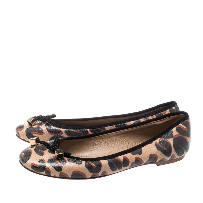 Louis Vuitton Brown/Black Leopard Print Leather Debbie Ballet Flats Size 38 2