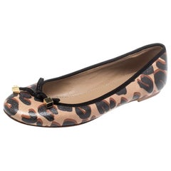 Louis Vuitton Brown/Black Leopard Print Leather Debbie Ballet Flats Size 38