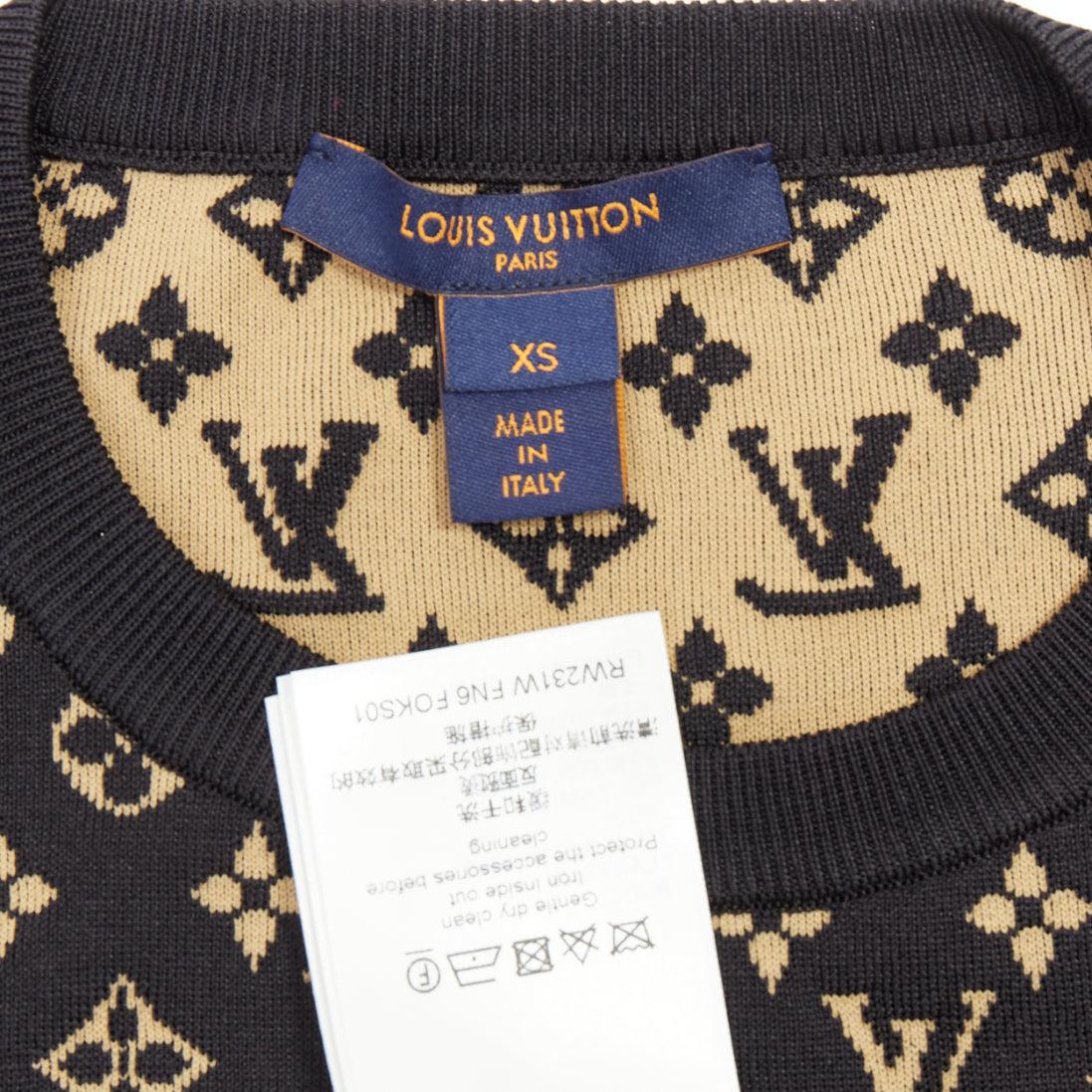 LOUIS VUITTON brown black LV monogram jacquard knit tshir top XS 2
