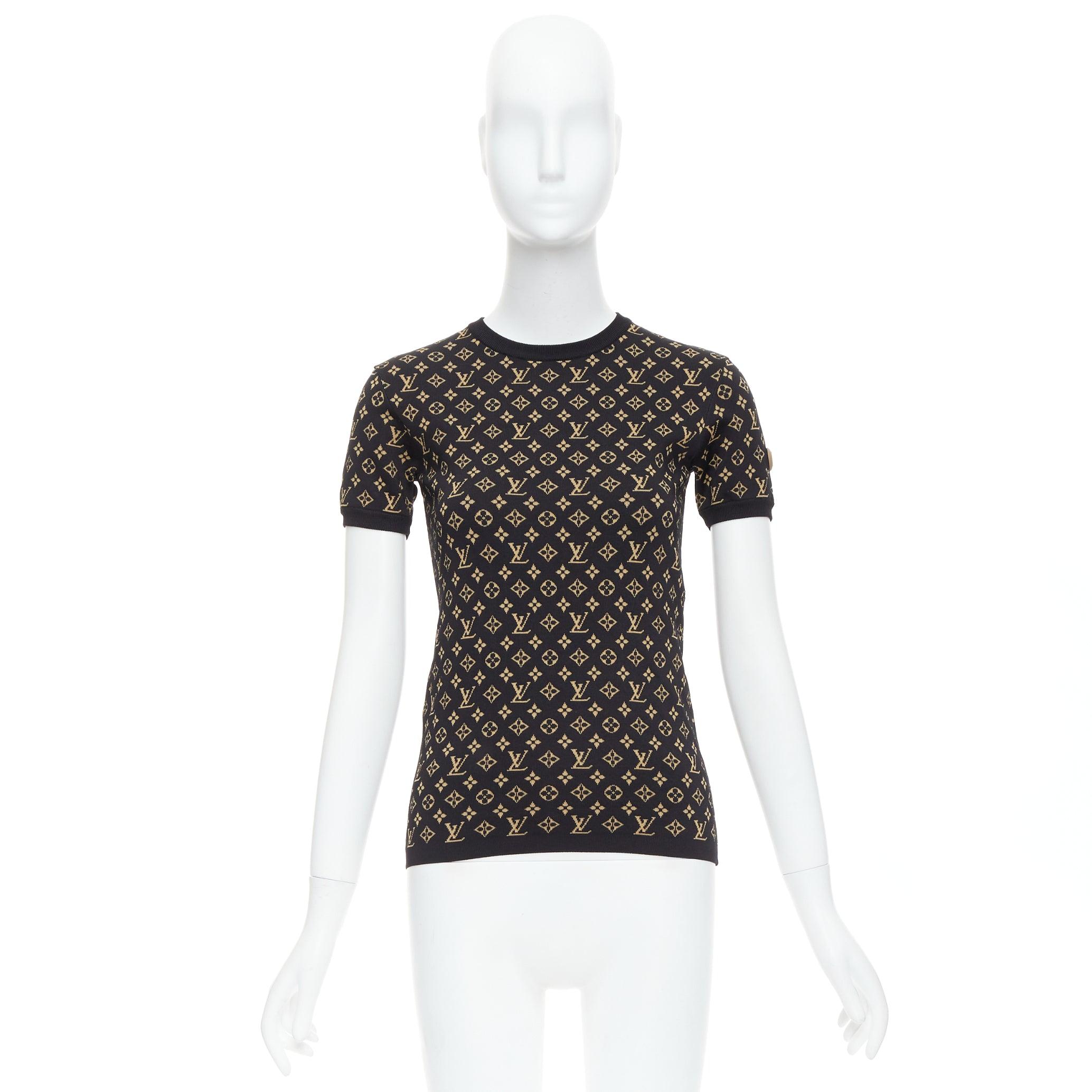 LOUIS VUITTON brown black LV monogram jacquard knit tshir top XS 3