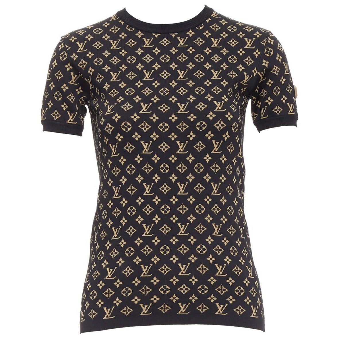 LOUIS VUITTON brown black LV monogram jacquard knit tshir top XS