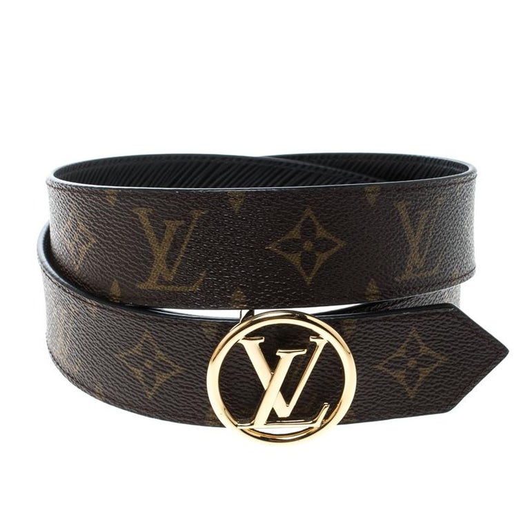 Louis Vuitton Brown/Black Monogram Canvas and Epi Leather Circle Reversible Belt For Sale at 1stdibs
