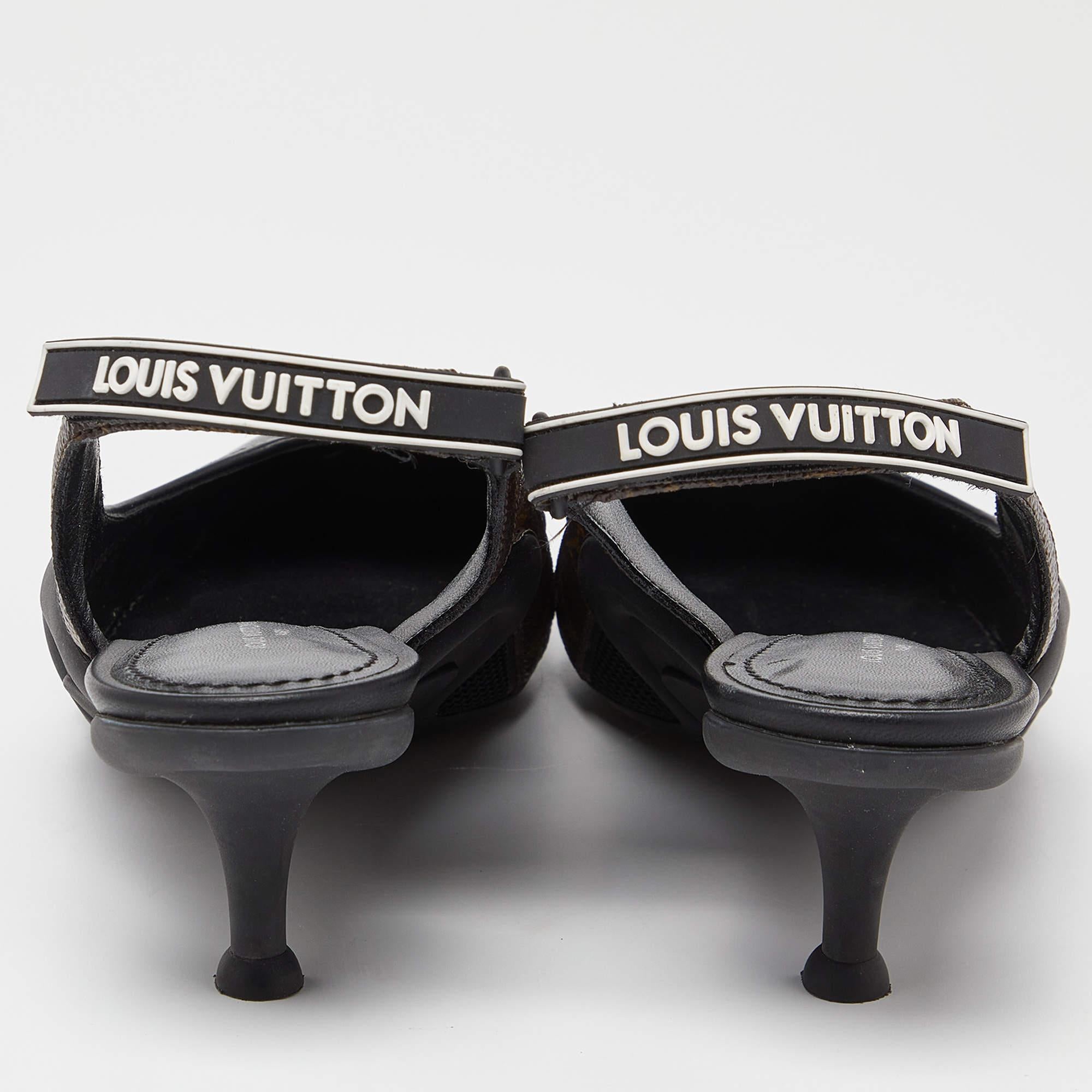 Louis Vuitton Brown/Black Monogram Canvas and Leather Archlight Slingback Pumps  For Sale 4