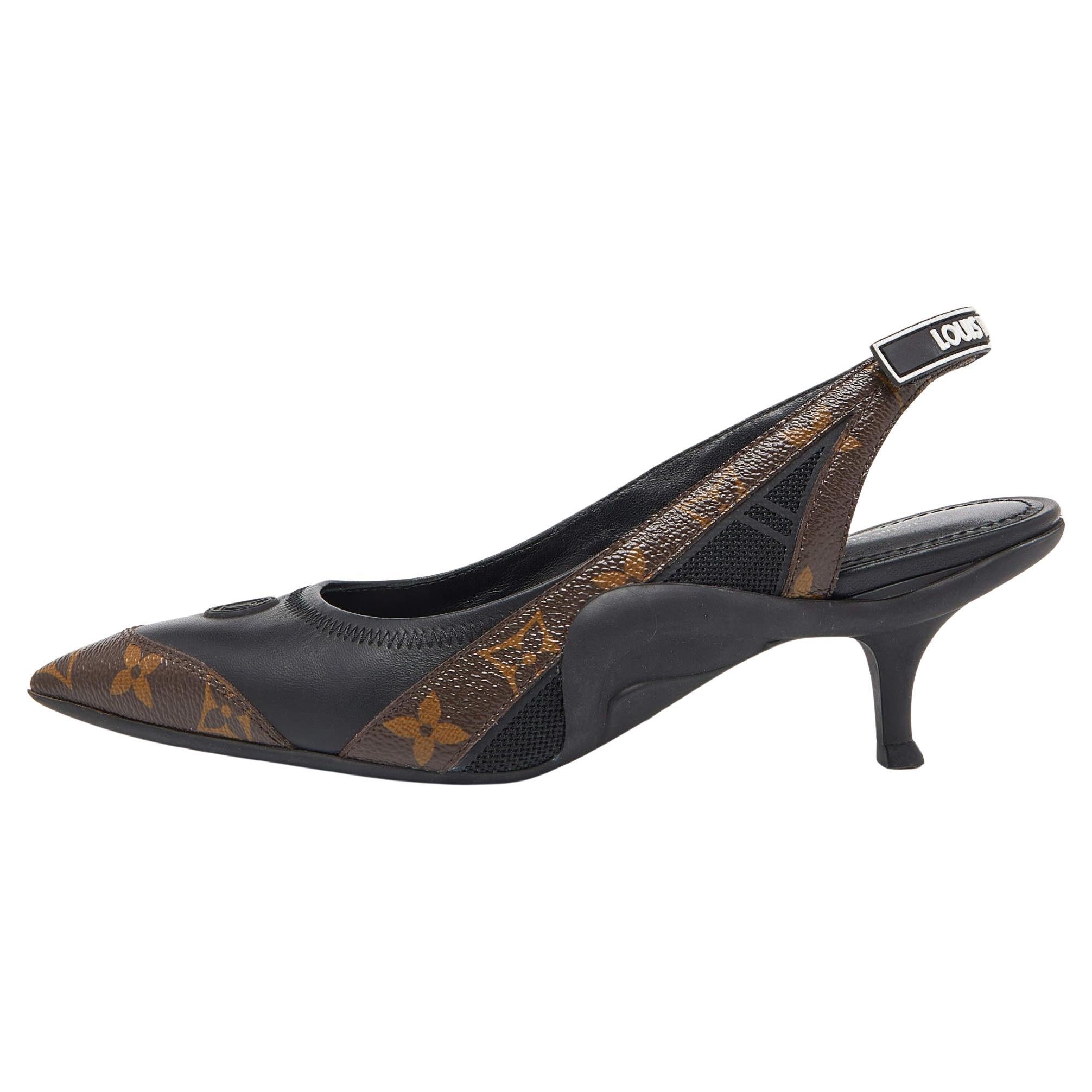 Louis Vuitton Brown/Black Monogram Canvas and Leather Archlight Slingback Pumps  For Sale