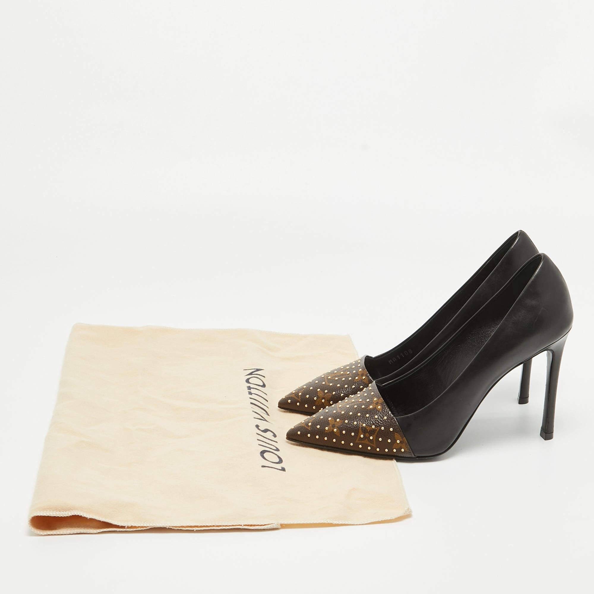 Louis Vuitton Brown/Black Monogram Canvas and Leather Pointed Toe Pumps Size 38. For Sale 5