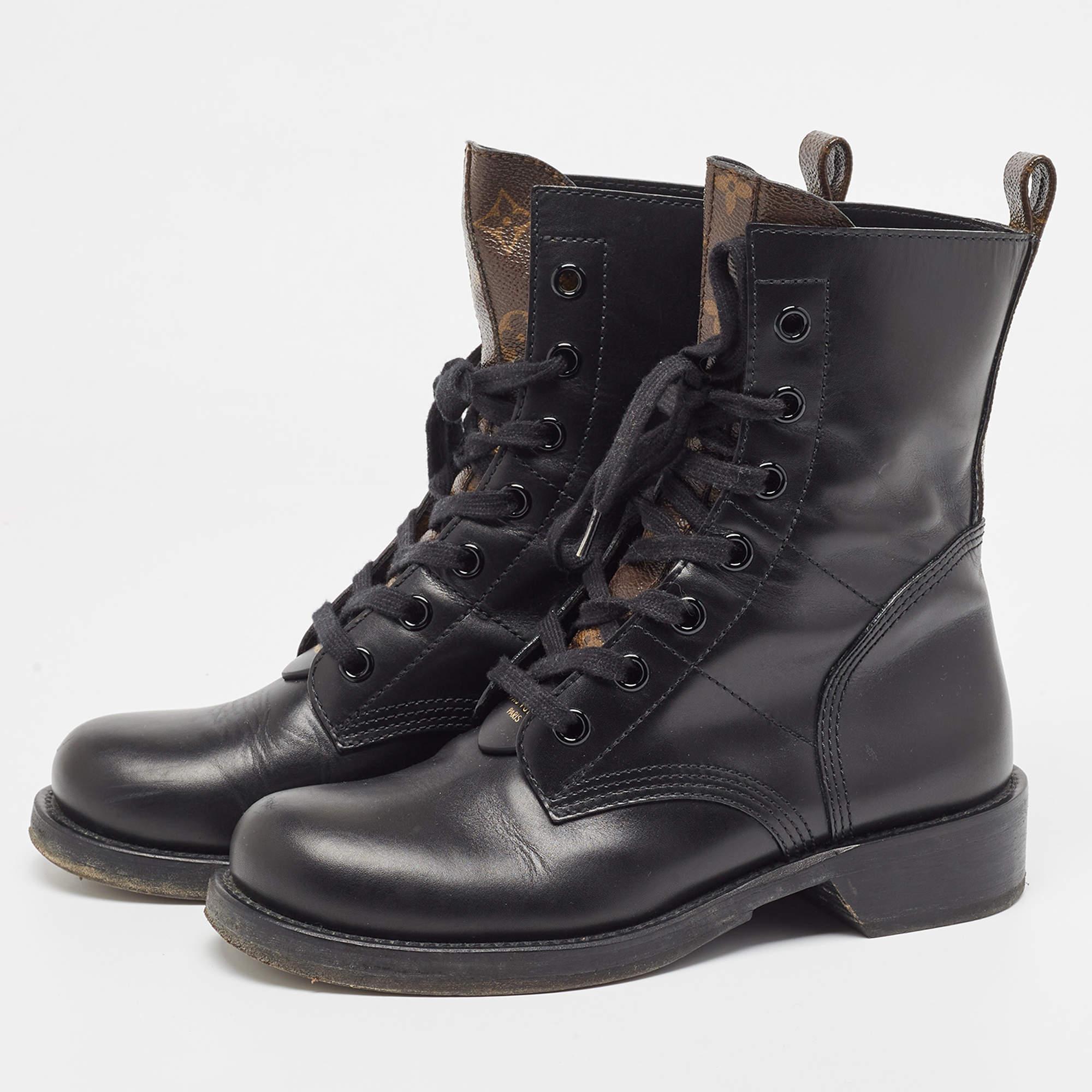 Louis Vuitton Brown/Black Monogram Canvas and Leather Ranger Boots Size 38.5 Bon état - En vente à Dubai, Al Qouz 2