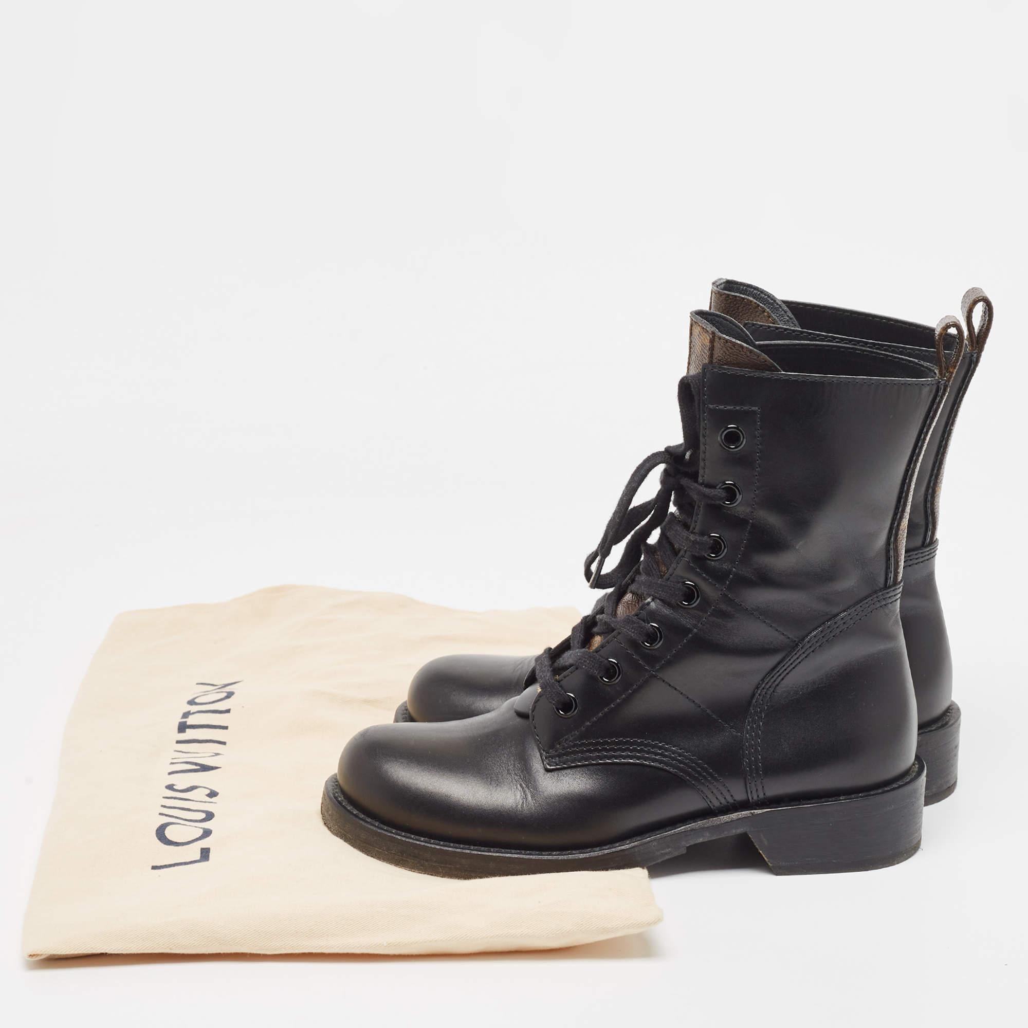 Louis Vuitton Brown/Black Monogram Canvas and Leather Ranger Boots Size 38.5 en vente 4