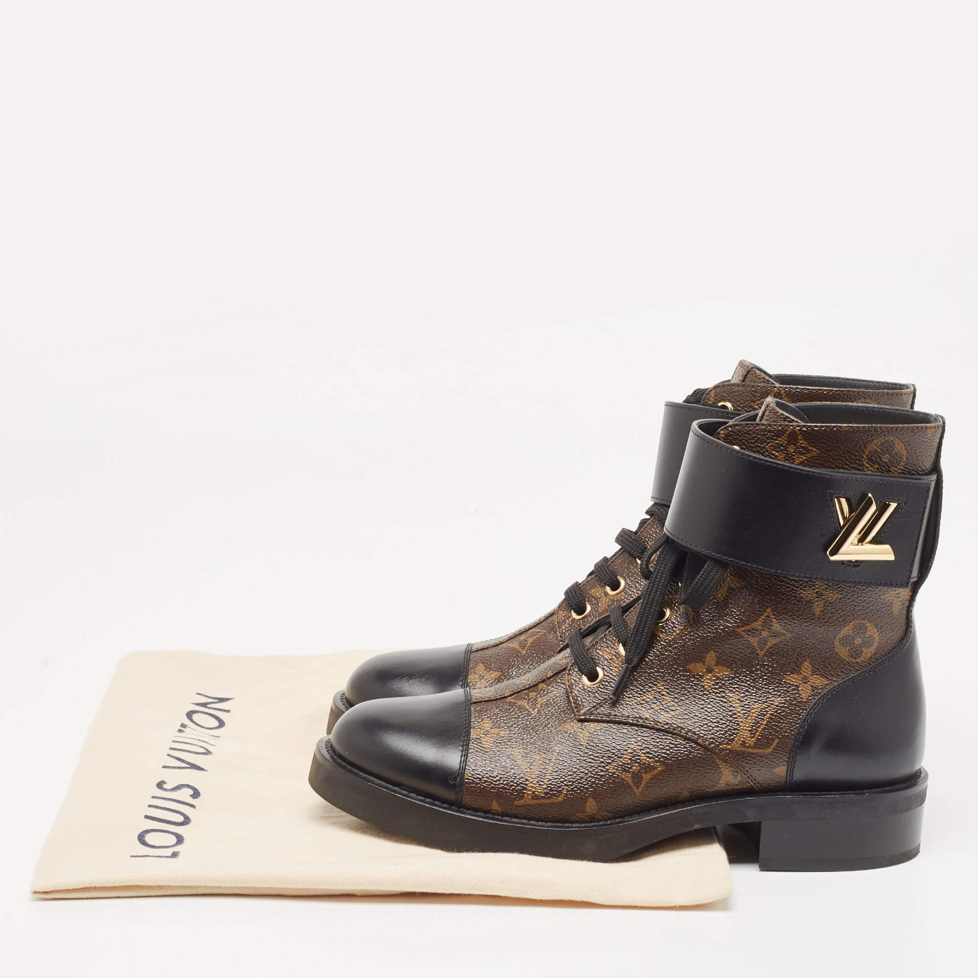 Louis Vuitton Brown/Black Monogram Canvas and Leather Wonderland Flat Ranger Boo 1