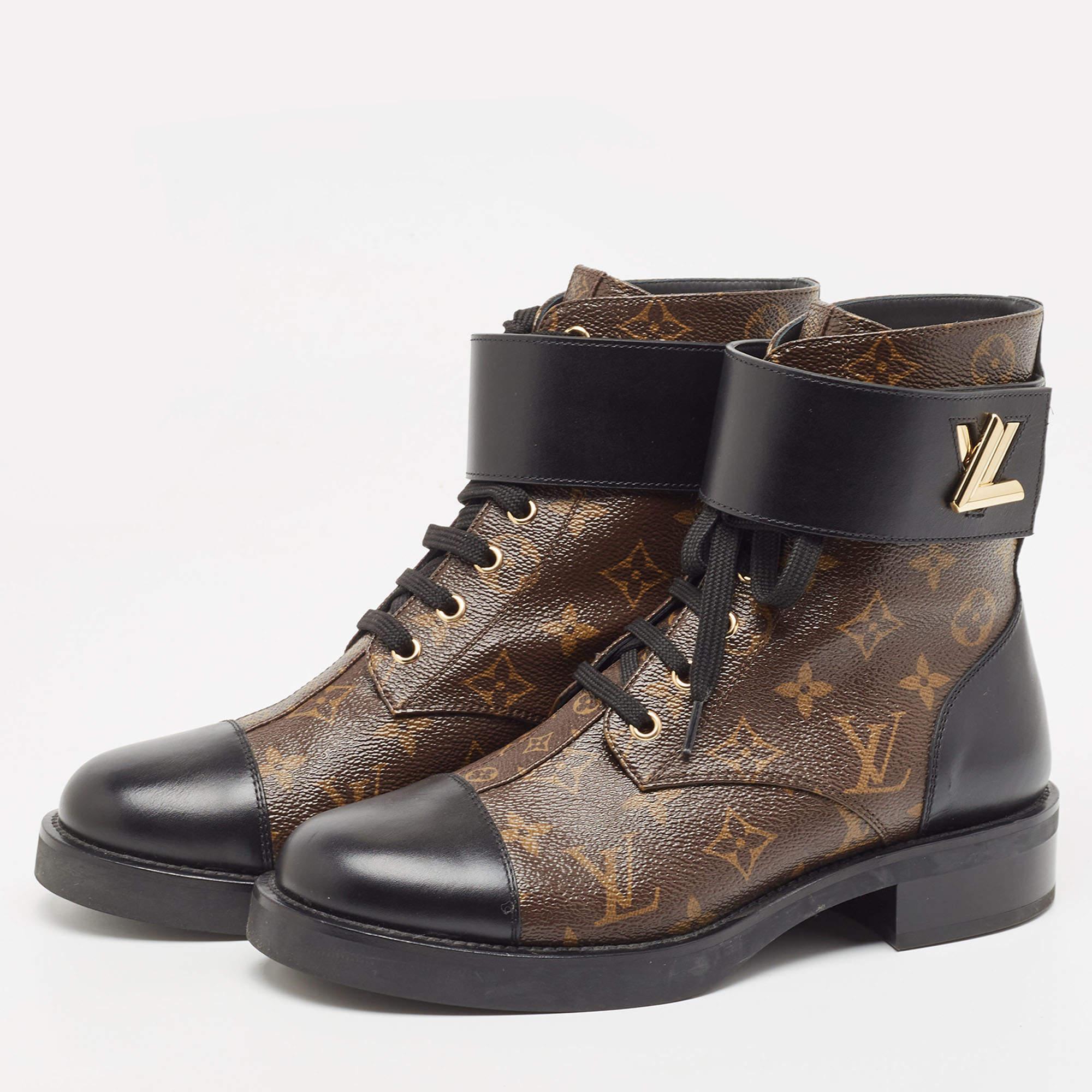 Louis Vuitton Brown/Black Monogram Canvas and Leather Wonderland Flat Ranger Boo 5