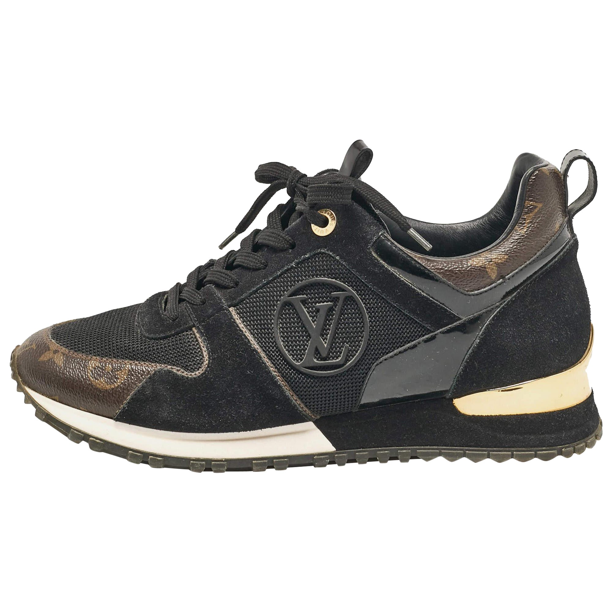 Louis Vuitton Brown/Black Monogram Canvas and Mesh Run Away Sneakers Size 38.5