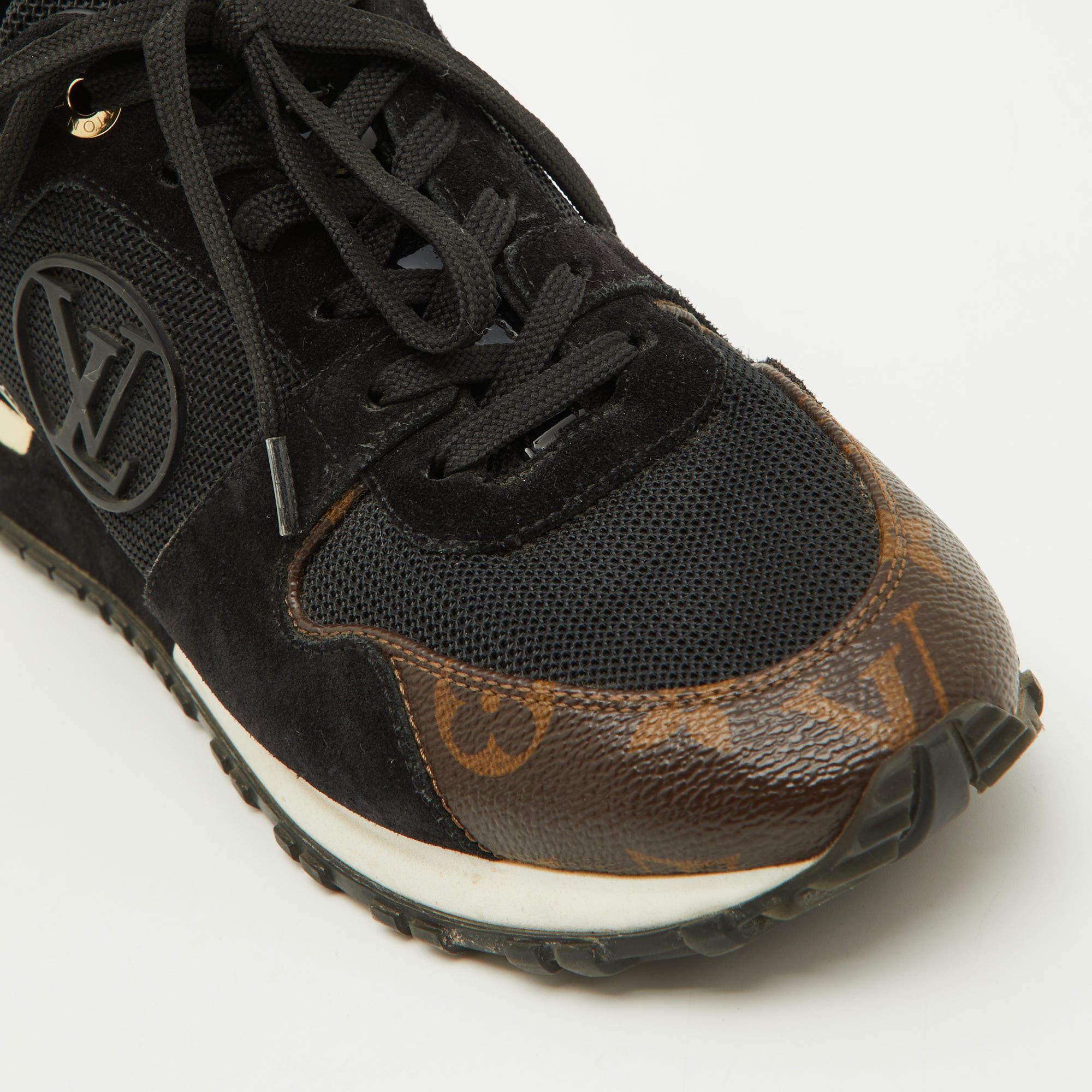 Louis Vuitton Brown/Black Monogram Canvas and Mesh Run Away Sneakers Size 39 For Sale 2