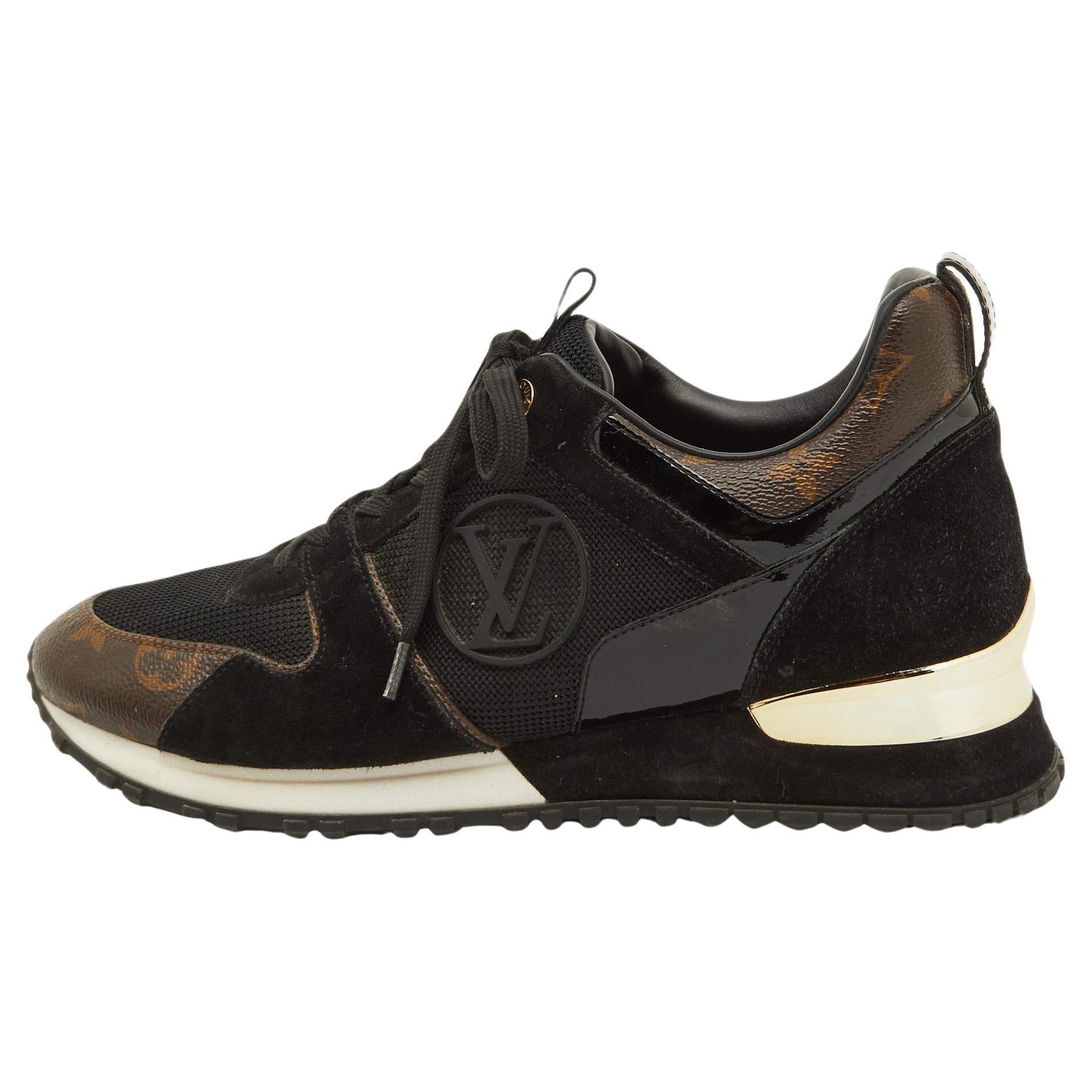 Louis Vuitton Brown/Black Monogram Canvas and Mesh Run Away Sneakers Size 39 For Sale