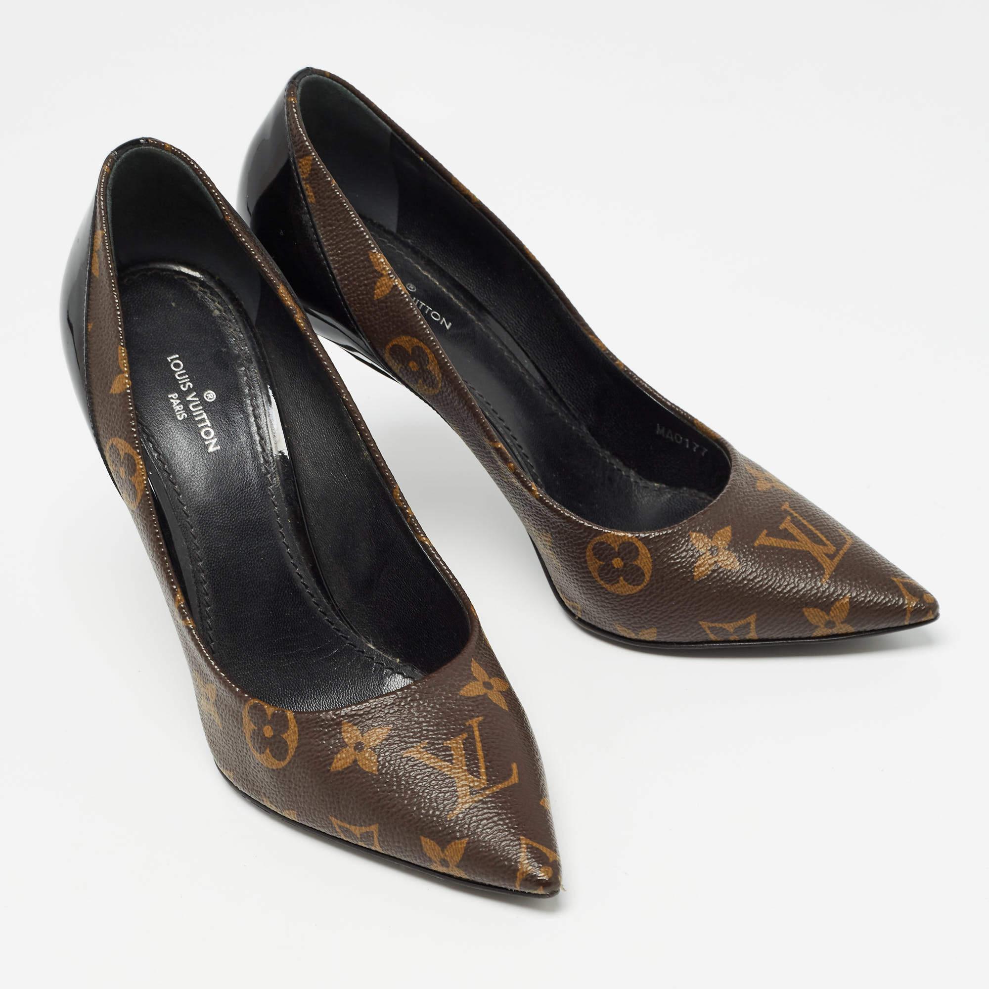 Women's Louis Vuitton Brown/Black Monogram Canvas and Patent Cherie Pumps Size 37
