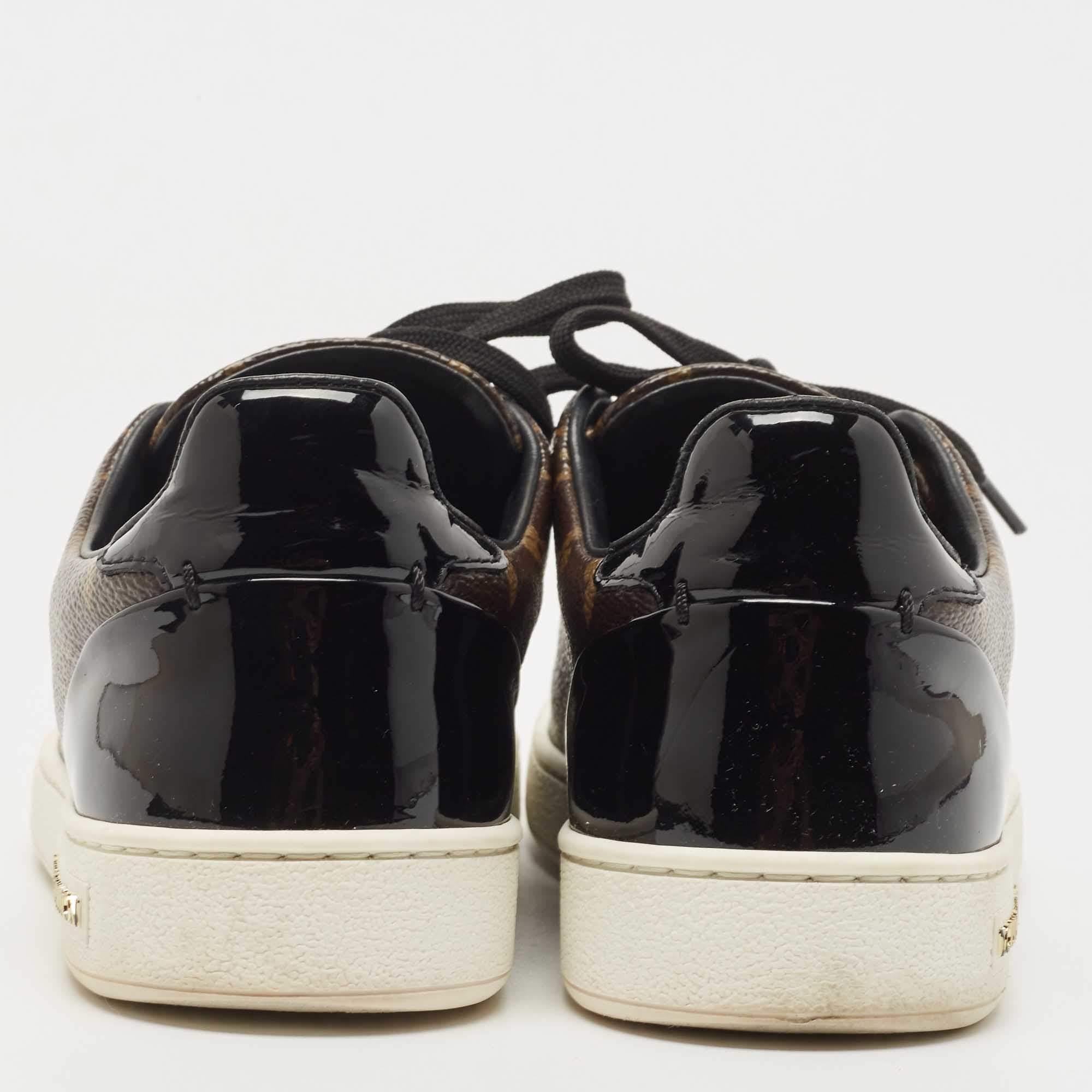 Women's Louis Vuitton Brown/Black Monogram Canvas and Patent Leather Frontrow Sneakers For Sale