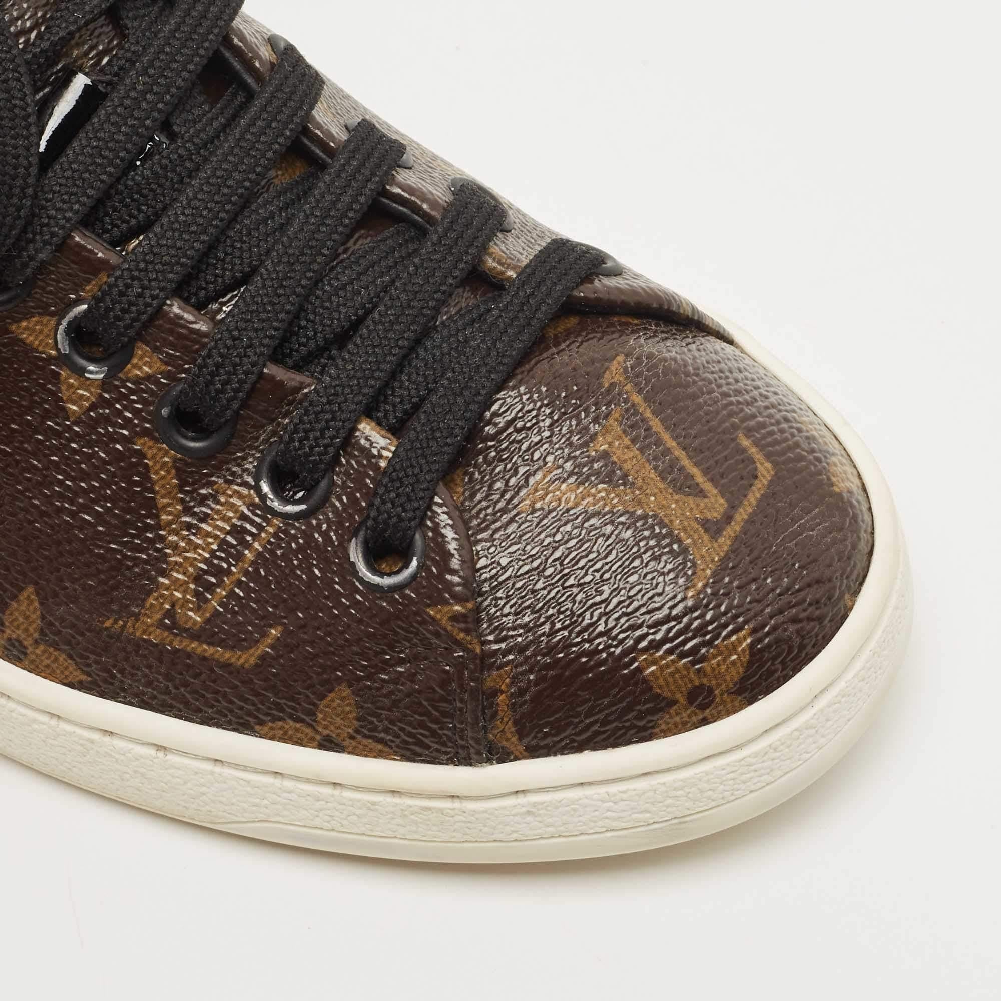 Louis Vuitton Brown/Black Monogram Canvas and Patent Leather Frontrow Sneakers For Sale 2