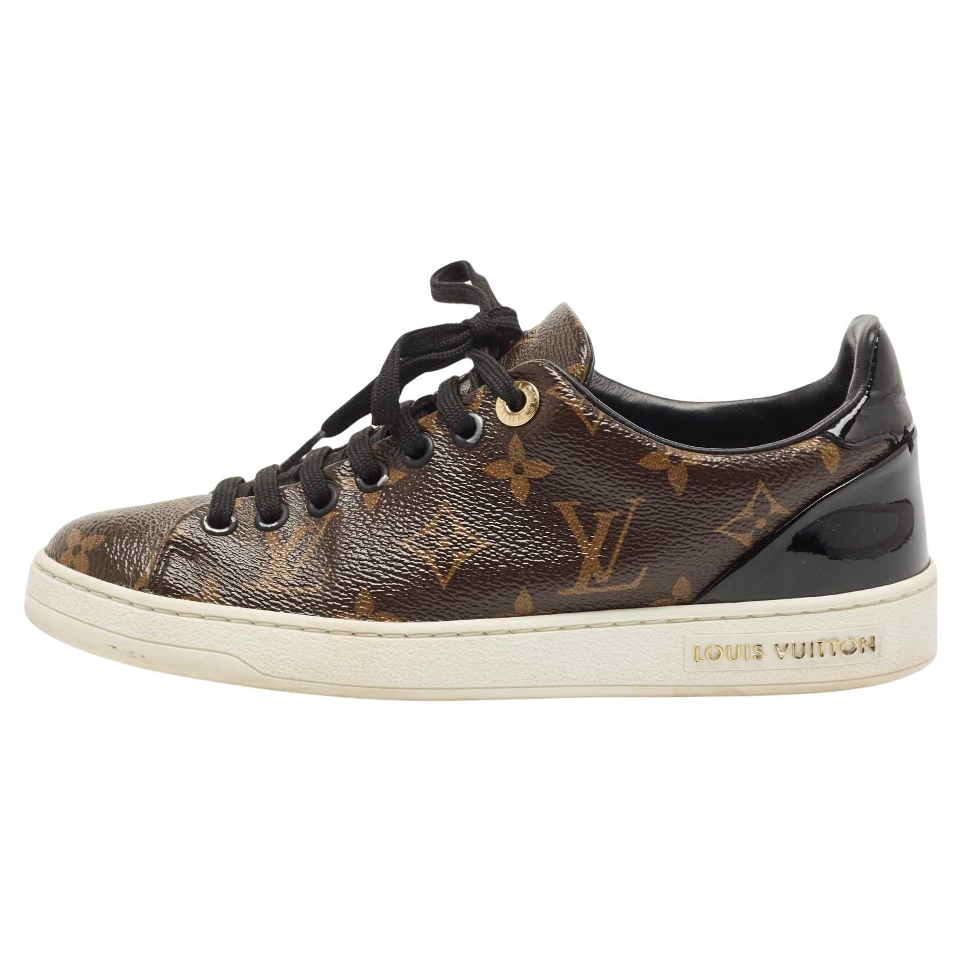 Louis Vuitton Brown/Black Monogram Canvas and Patent Leather Frontrow Sneakers For Sale